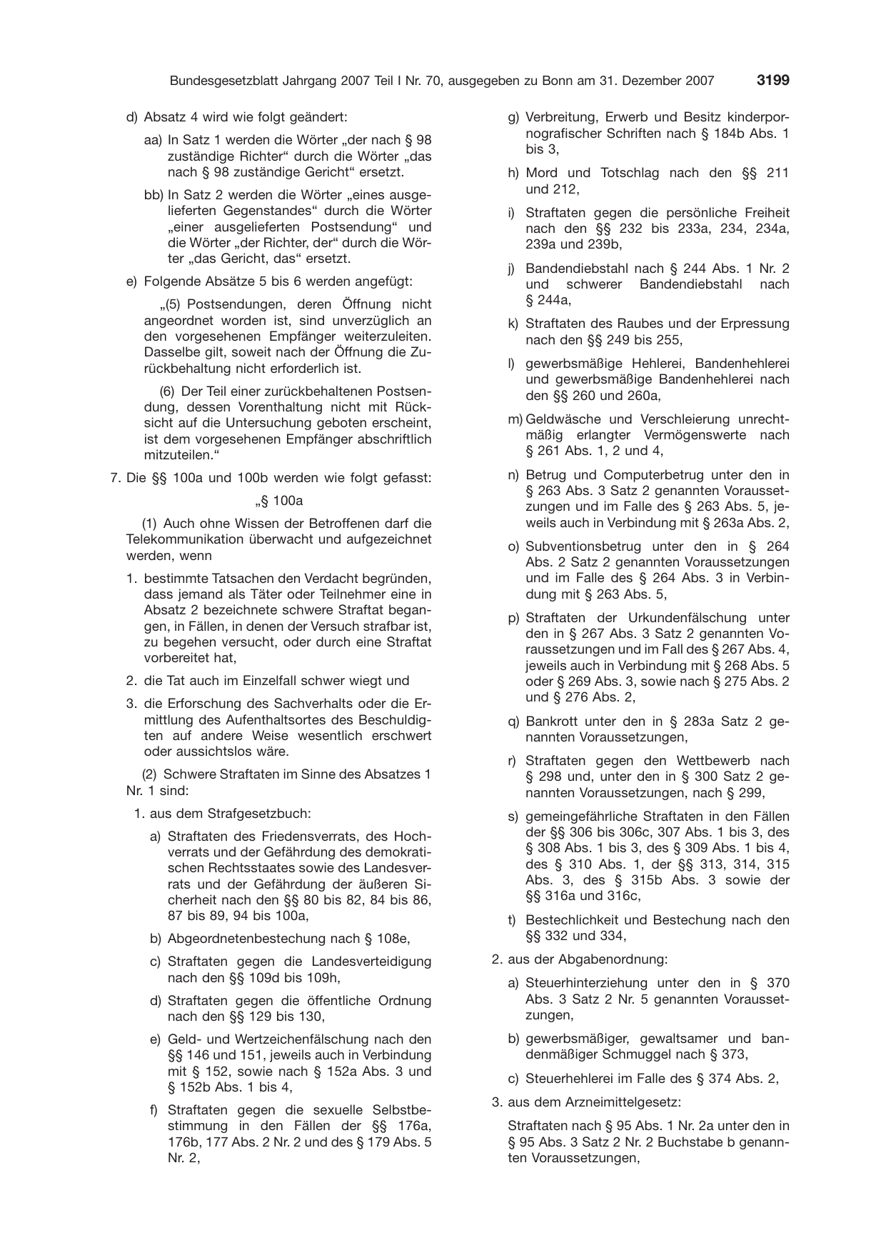 BGBl. 2007, Seite 3199 — Originalseite als Abbildung