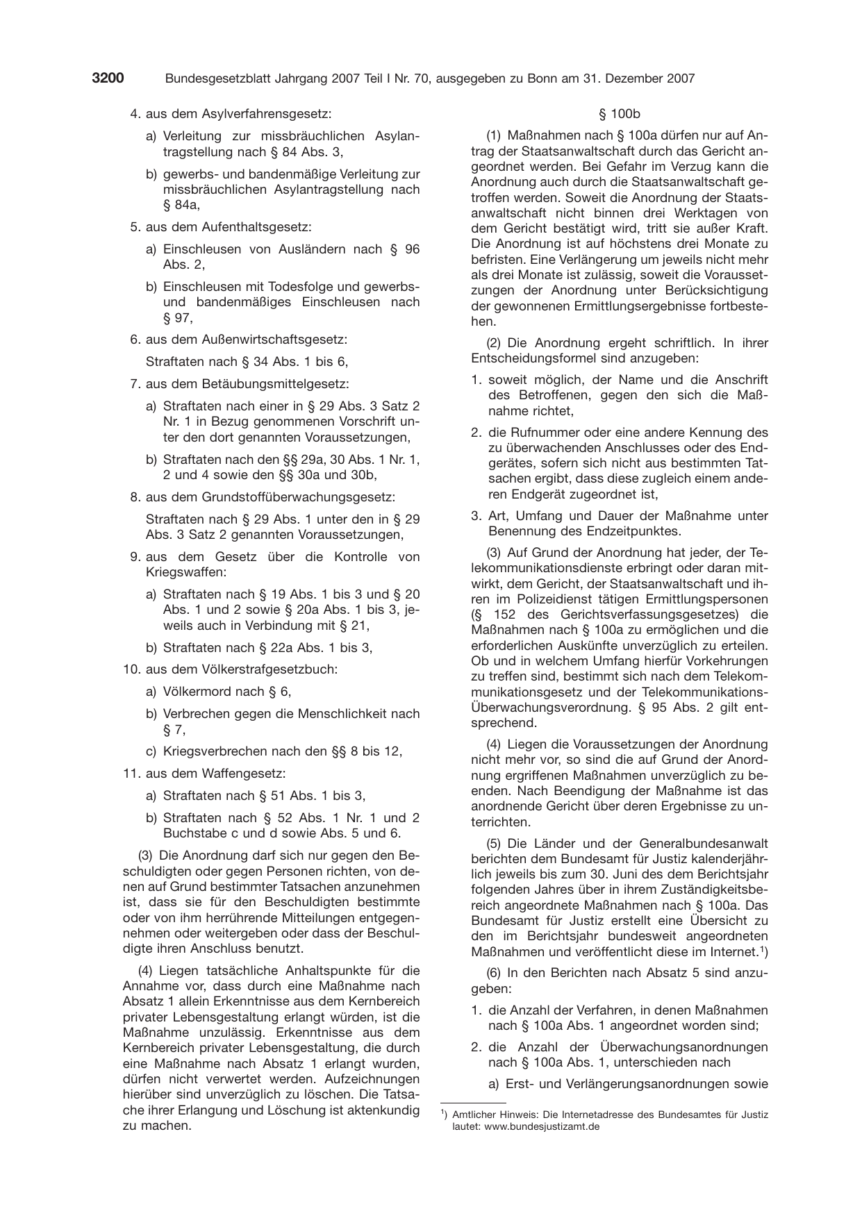 BGBl. 2007, Seite 3200 — Originalseite als Abbildung