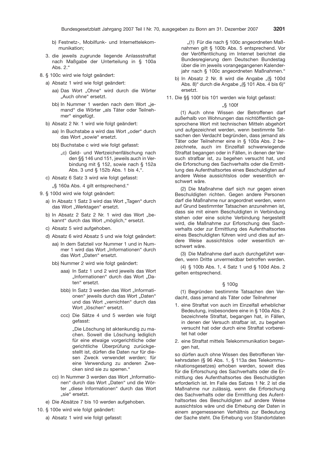 BGBl. 2007, Seite 3201 — Originalseite als Abbildung