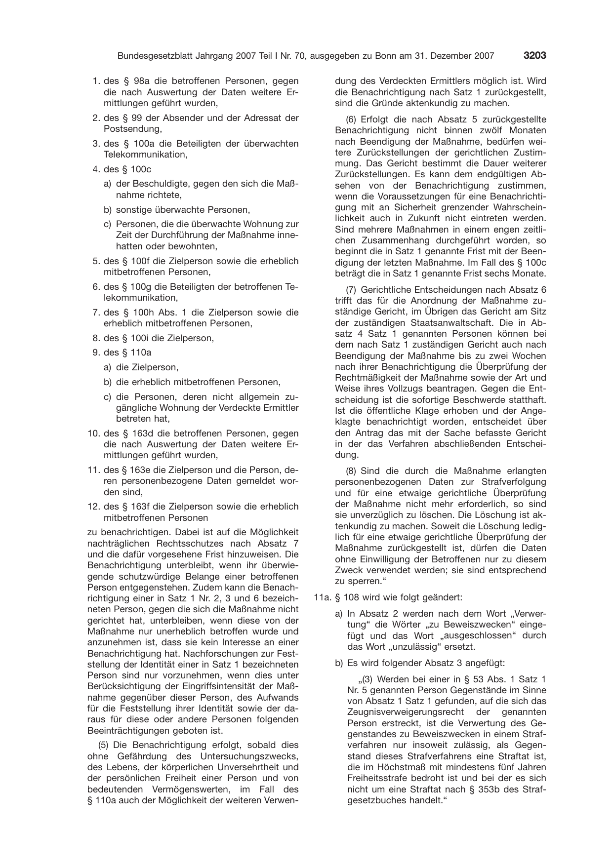 BGBl. 2007, Seite 3203 — Originalseite als Abbildung