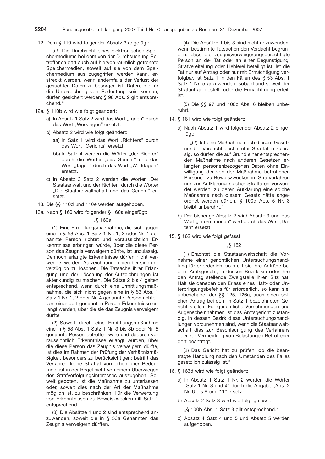 BGBl. 2007, Seite 3204 — Originalseite als Abbildung