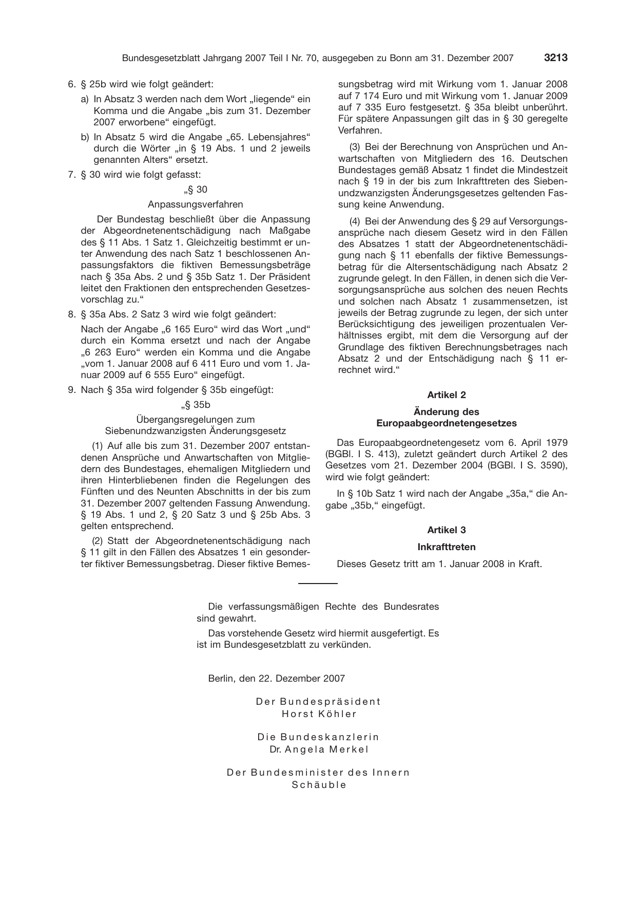 BGBl. 2007, Seite 3213 — Originalseite als Abbildung