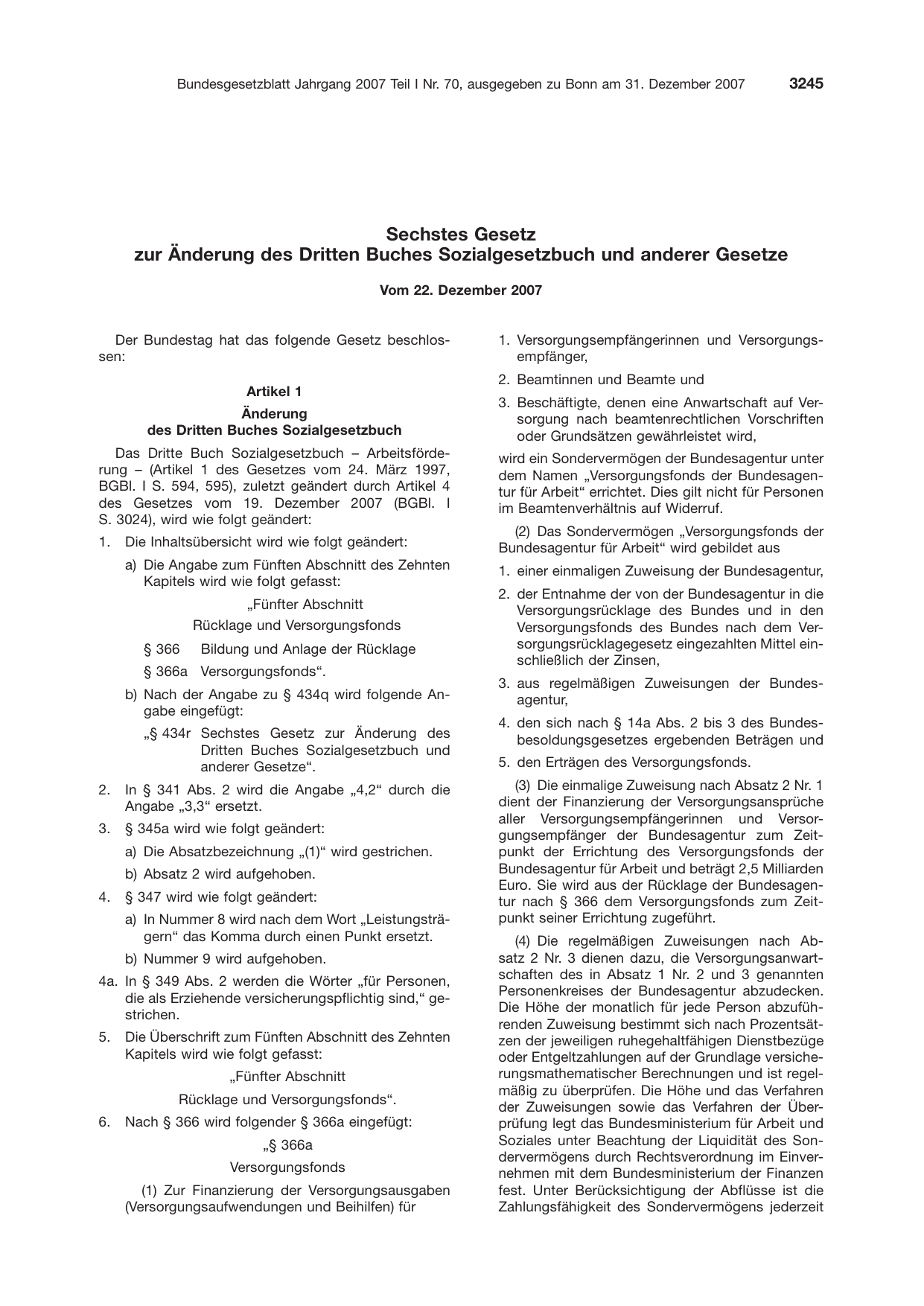 BGBl. 2007, Seite 3245 — Originalseite als Abbildung