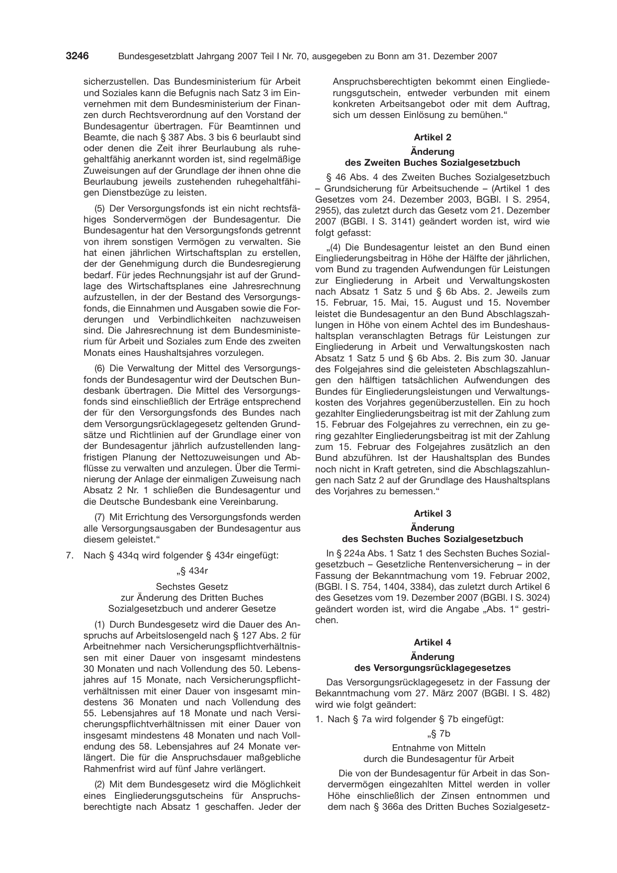 BGBl. 2007, Seite 3246 — Originalseite als Abbildung