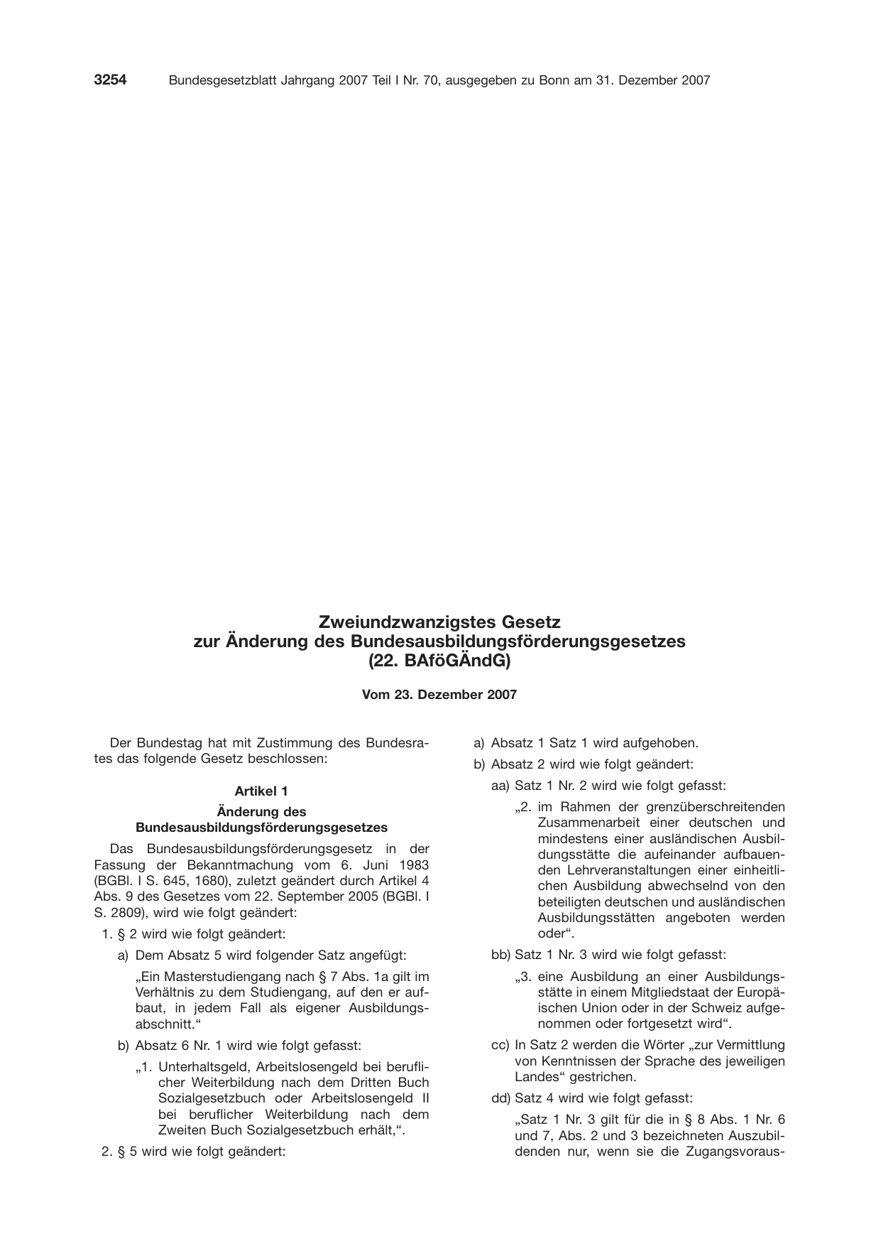 BGBl. 2007, Seite 3254 — Originalseite als Abbildung
