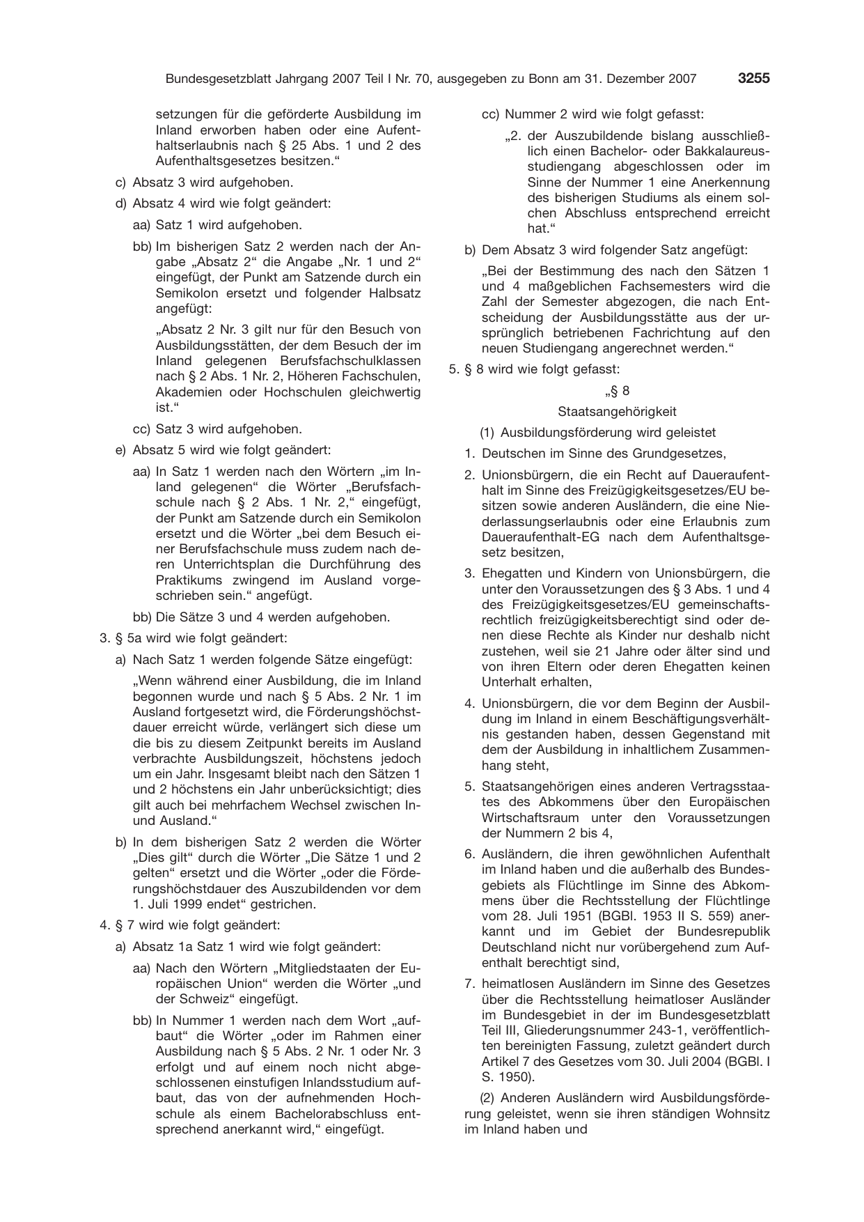 BGBl. 2007, Seite 3255 — Originalseite als Abbildung