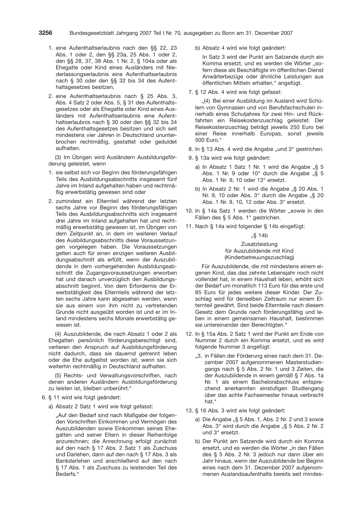 BGBl. 2007, Seite 3256 — Originalseite als Abbildung