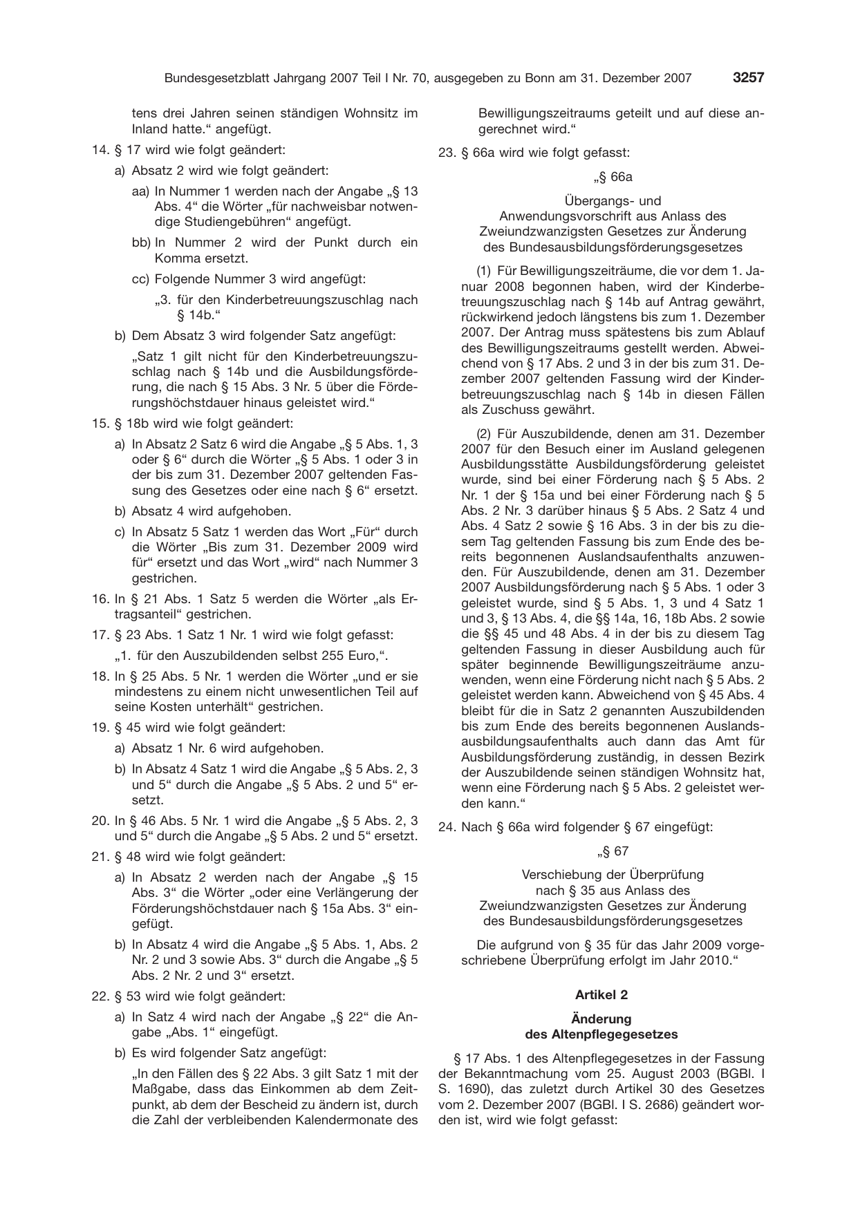 BGBl. 2007, Seite 3257 — Originalseite als Abbildung