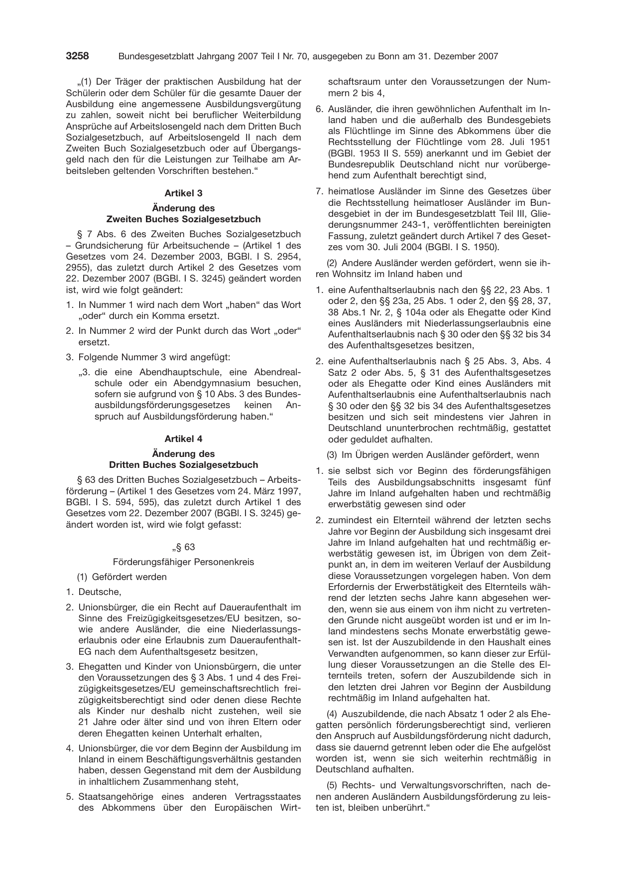 BGBl. 2007, Seite 3258 — Originalseite als Abbildung
