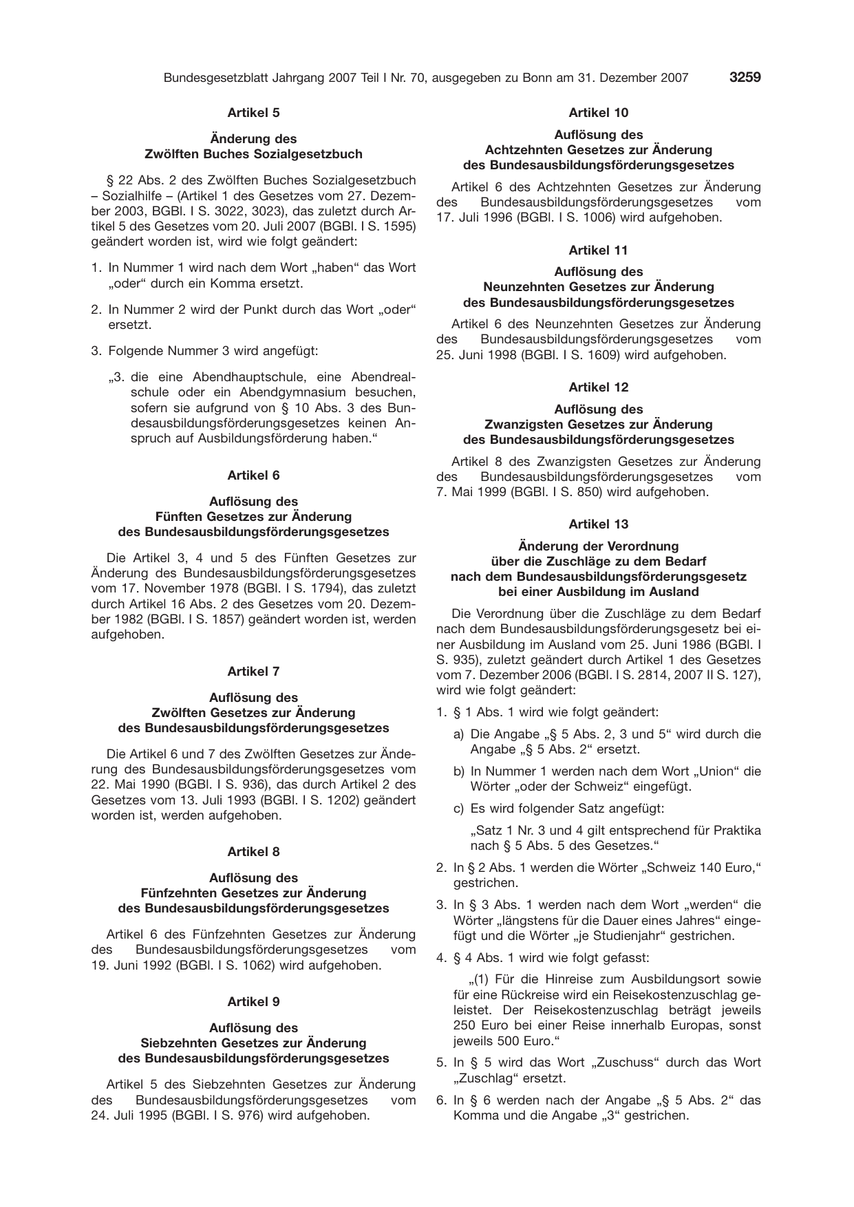 BGBl. 2007, Seite 3259 — Originalseite als Abbildung