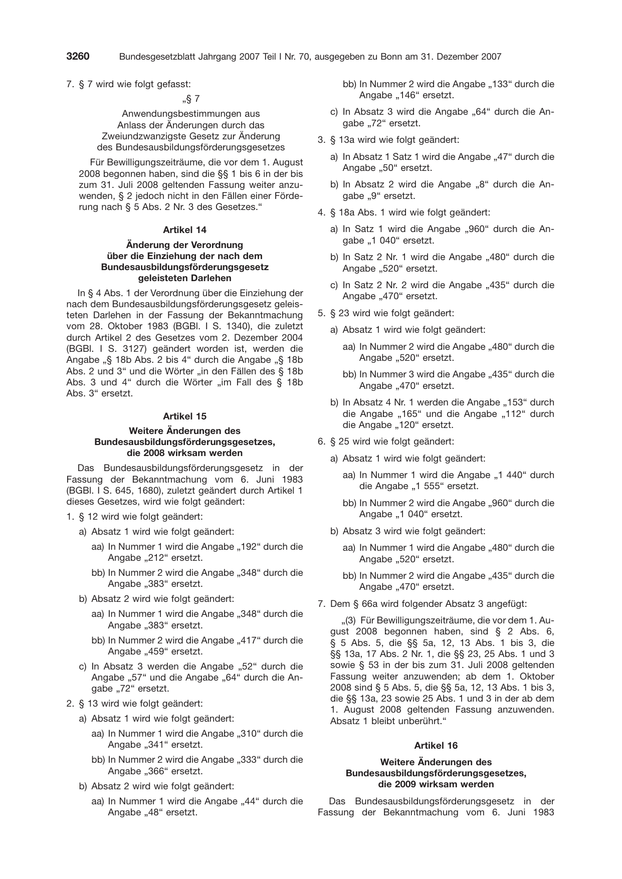 BGBl. 2007, Seite 3260 — Originalseite als Abbildung