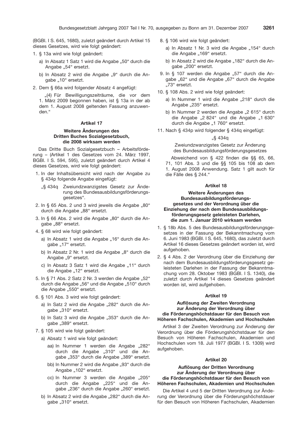 BGBl. 2007, Seite 3261 — Originalseite als Abbildung