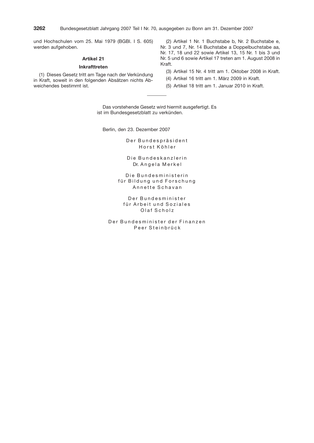 BGBl. 2007, Seite 3262 — Originalseite als Abbildung