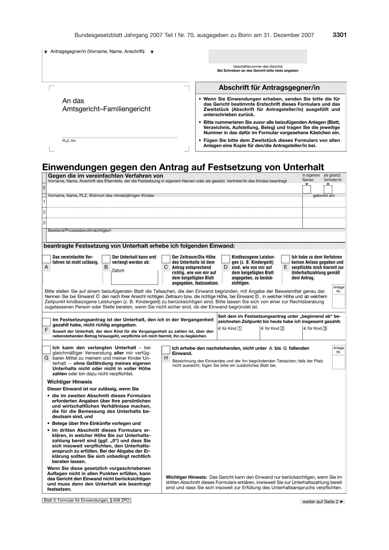 BGBl. 2007, Seite 3301 — Originalseite als Abbildung