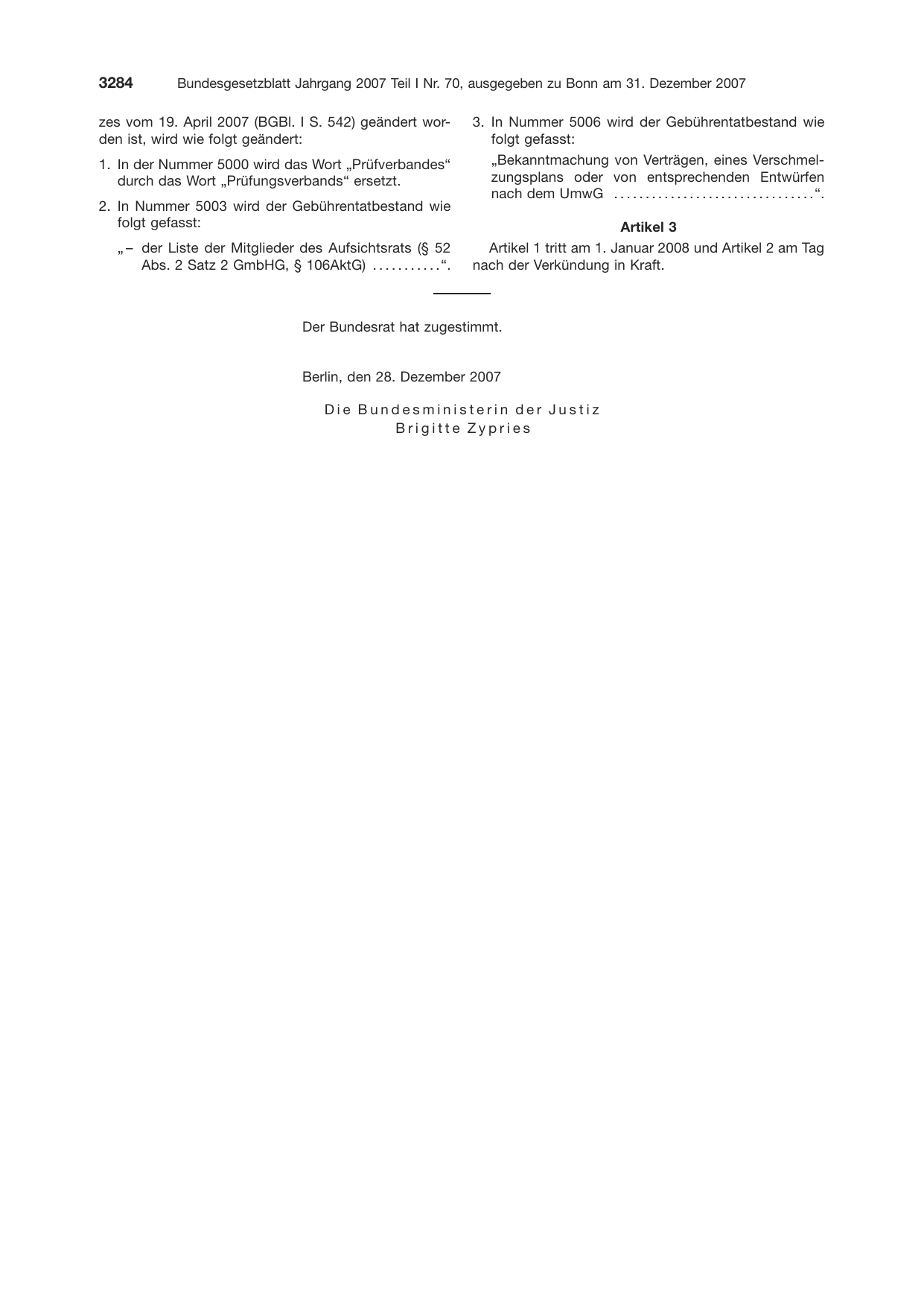 BGBl. 2007, Seite 3284 — Originalseite als Abbildung