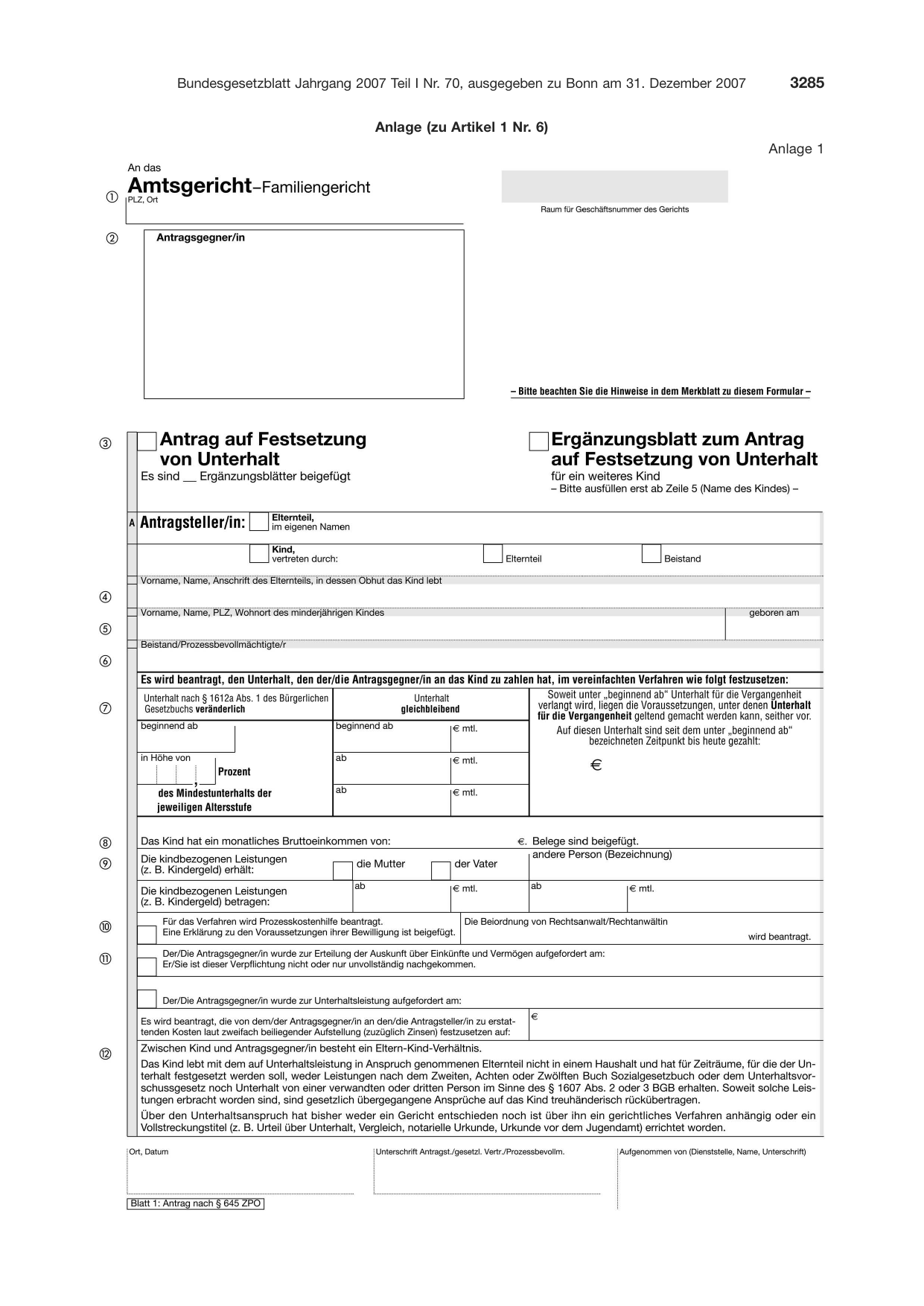 BGBl. 2007, Seite 3285 — Originalseite als Abbildung