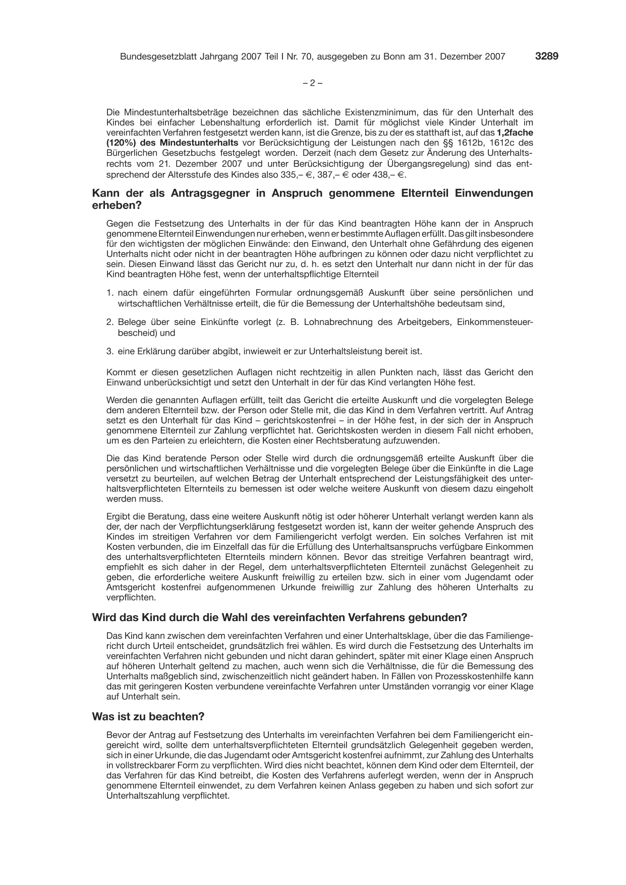 BGBl. 2007, Seite 3289 — Originalseite als Abbildung