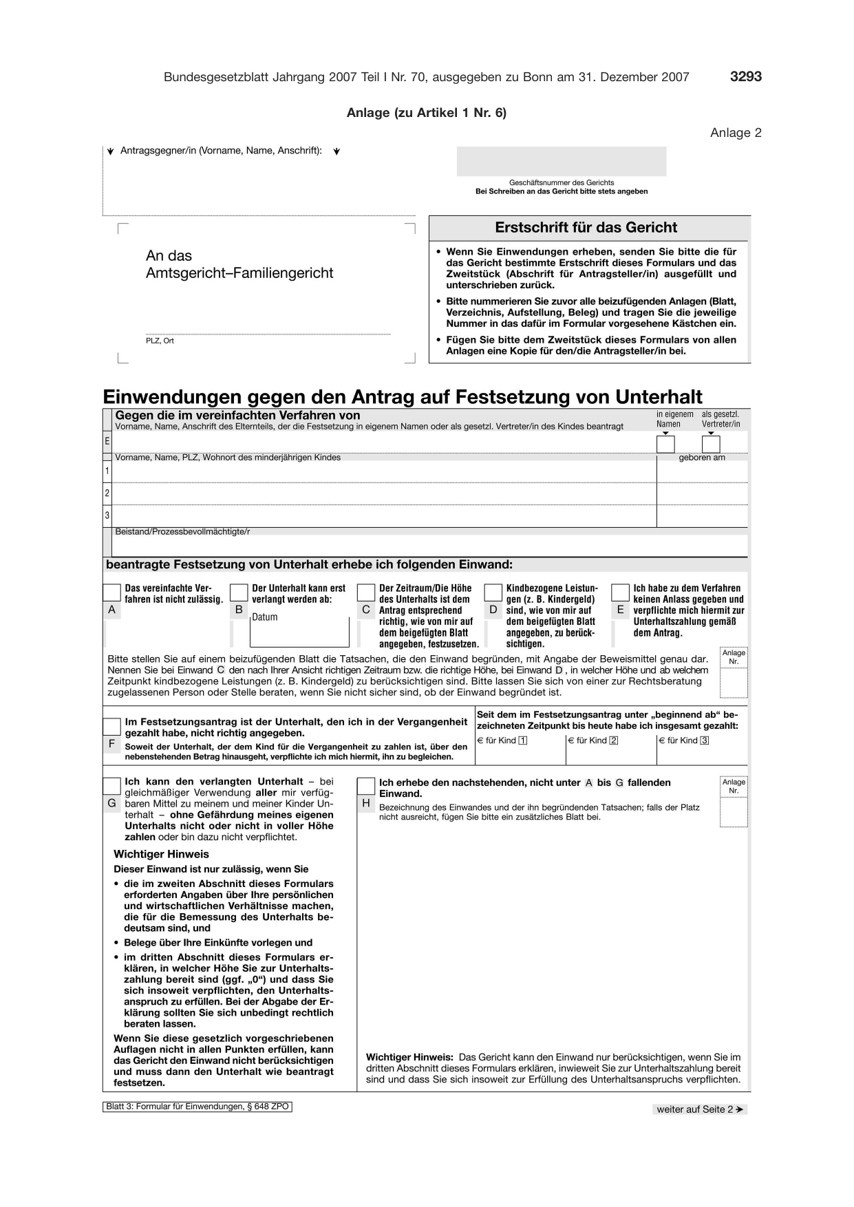 BGBl. 2007, Seite 3293 — Originalseite als Abbildung