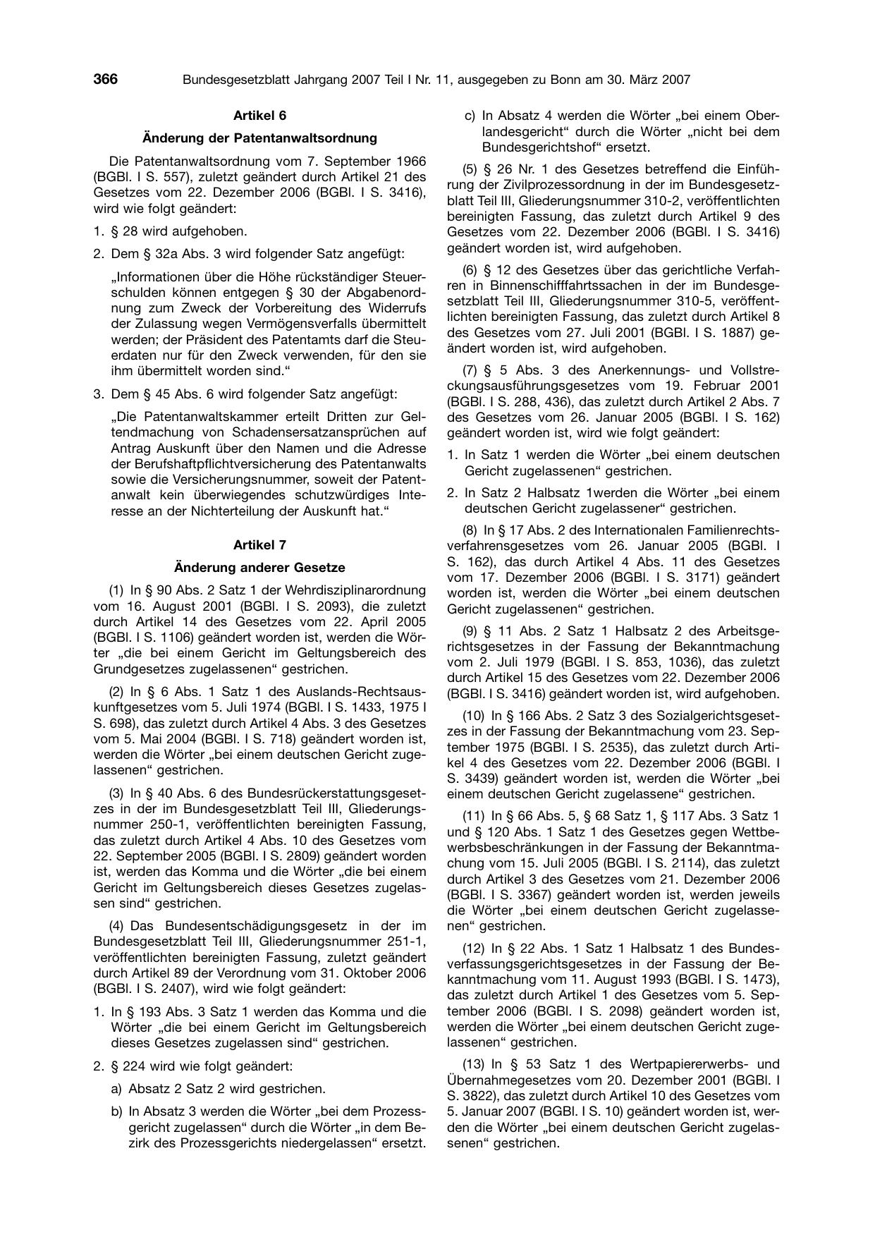 BGBl. 2007, Seite 366 — Originalseite als Abbildung