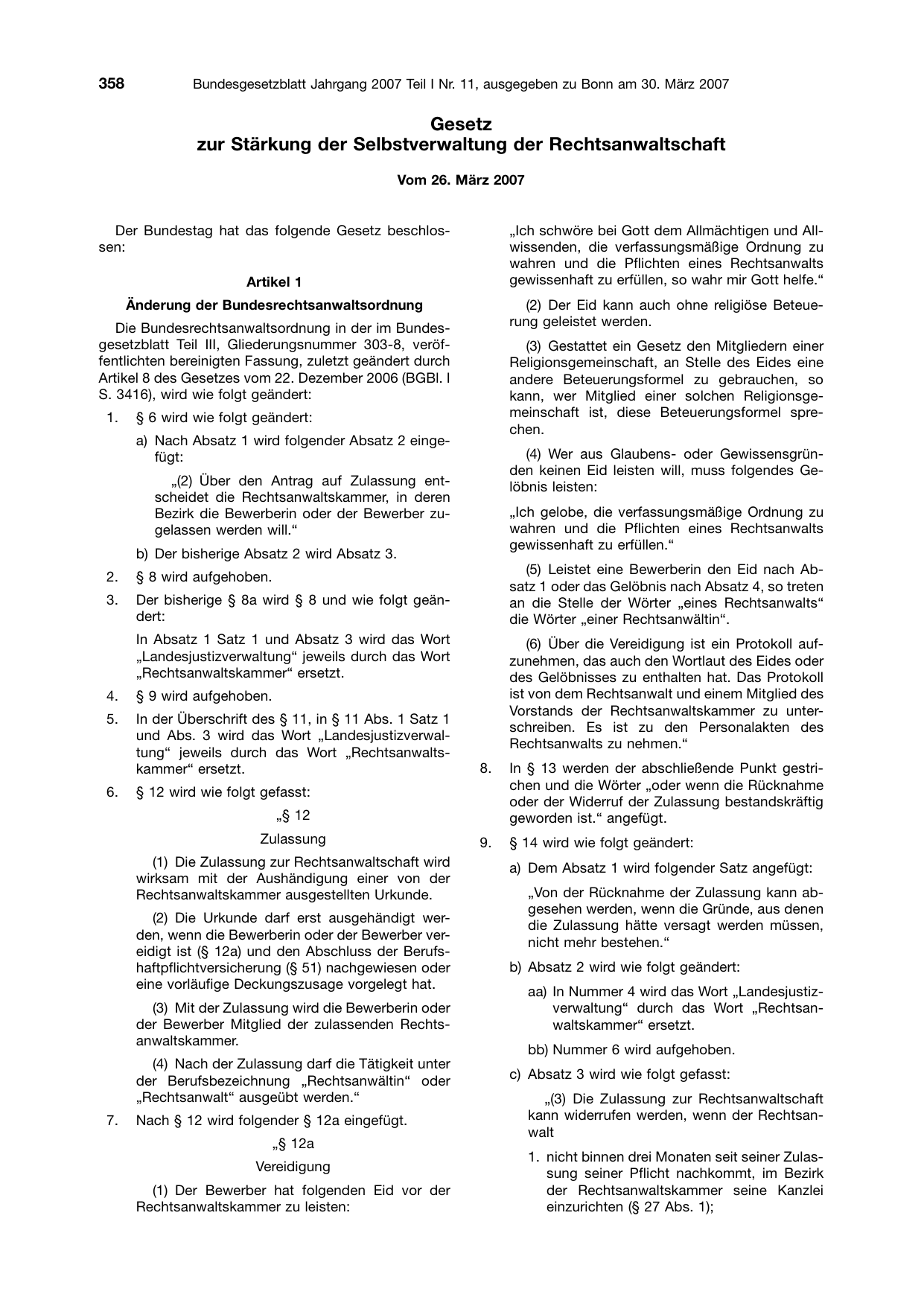 BGBl. 2007, Seite 358 — Originalseite als Abbildung