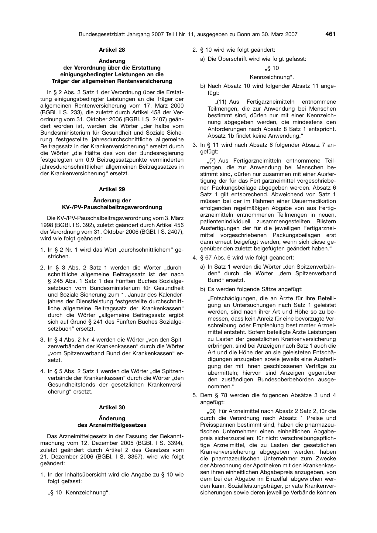 BGBl. 2007, Seite 461 — Originalseite als Abbildung