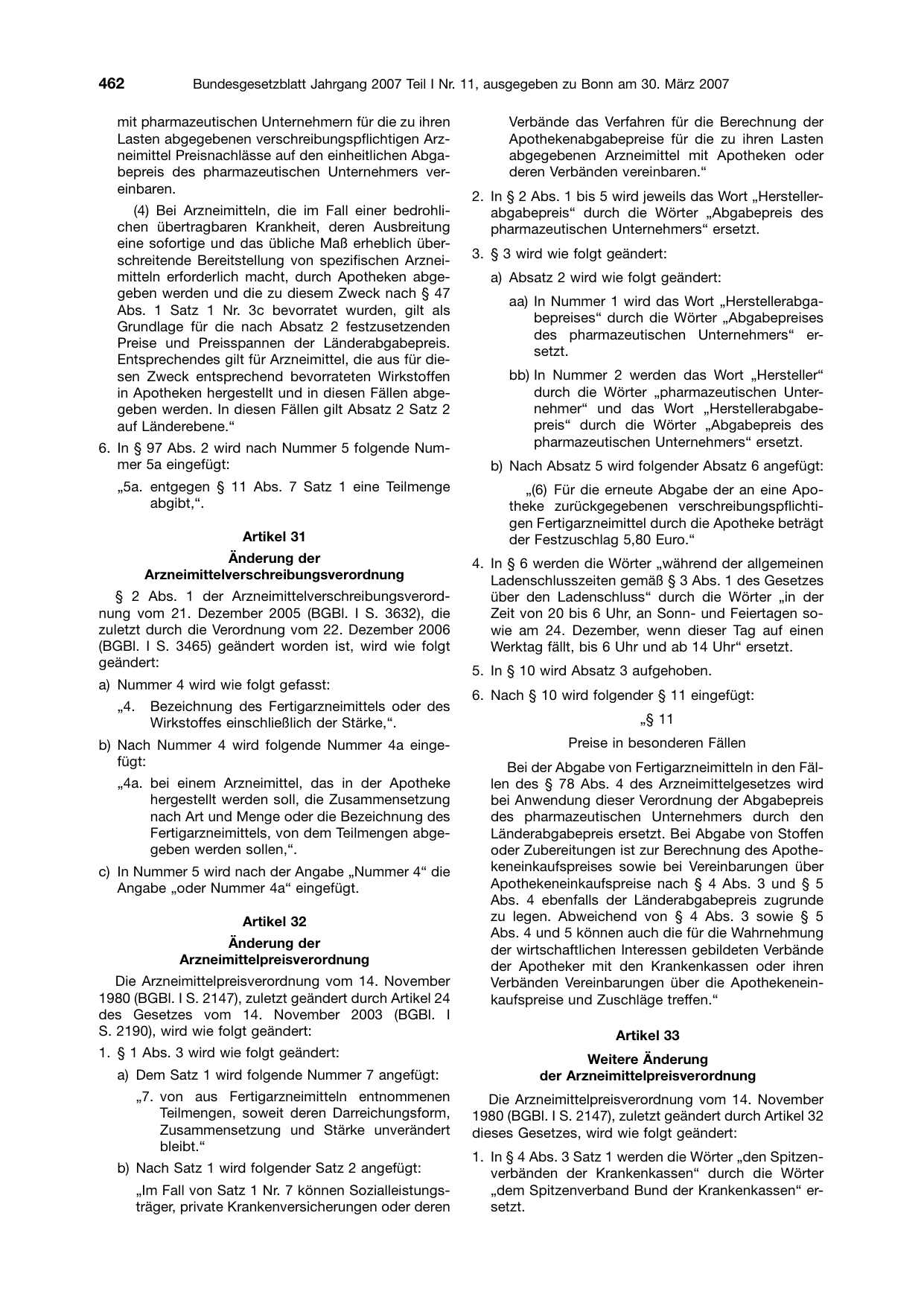 BGBl. 2007, Seite 462 — Originalseite als Abbildung