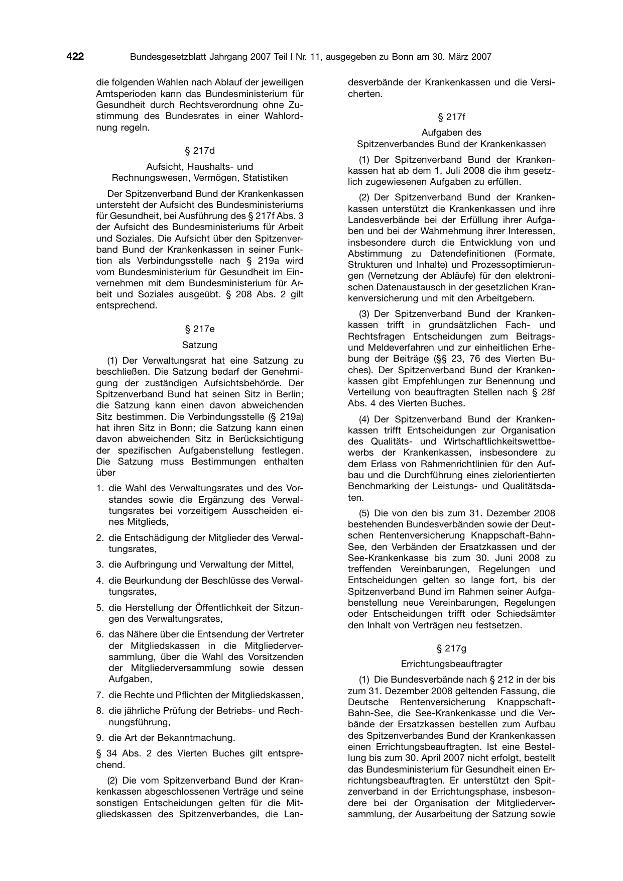 BGBl. 2007, Seite 422 — Originalseite als Abbildung