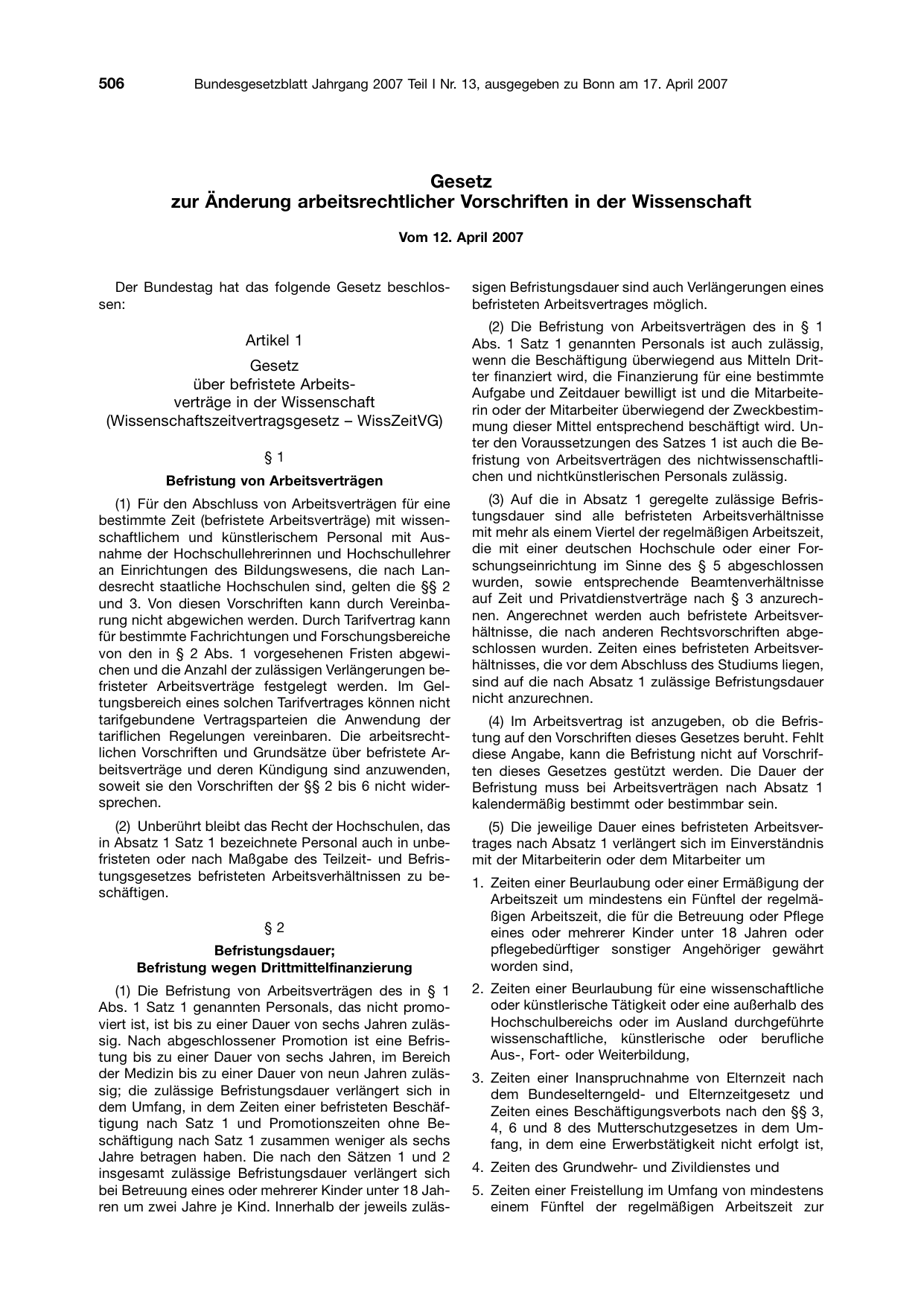 BGBl. 2007, Seite 506 — Originalseite als Abbildung