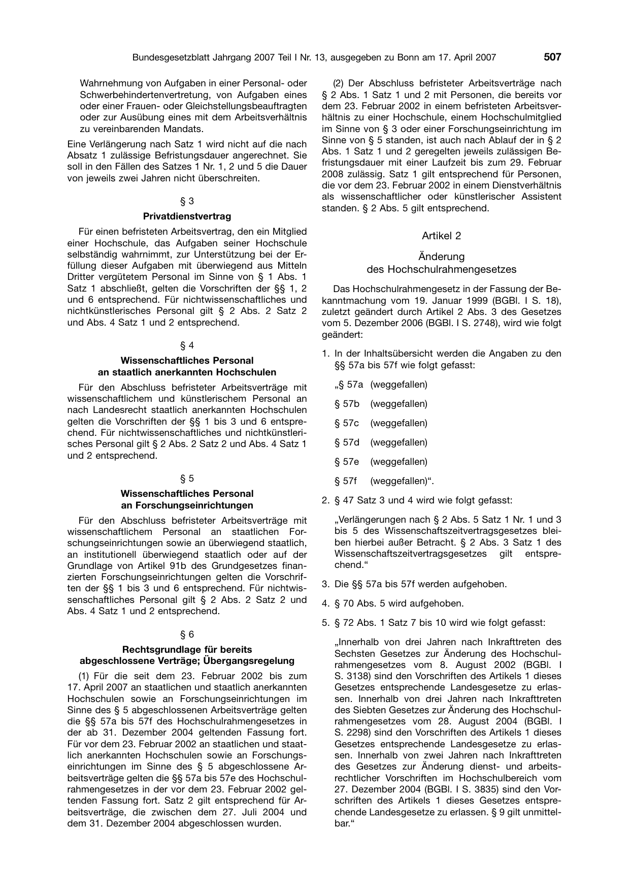 BGBl. 2007, Seite 507 — Originalseite als Abbildung