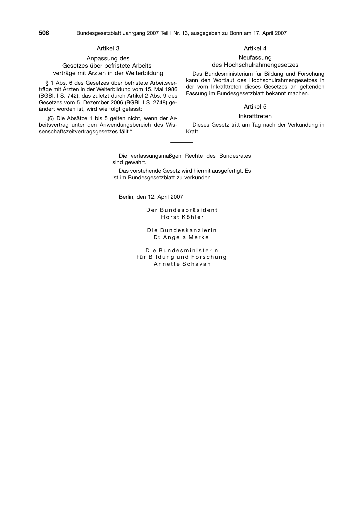 BGBl. 2007, Seite 508 — Originalseite als Abbildung