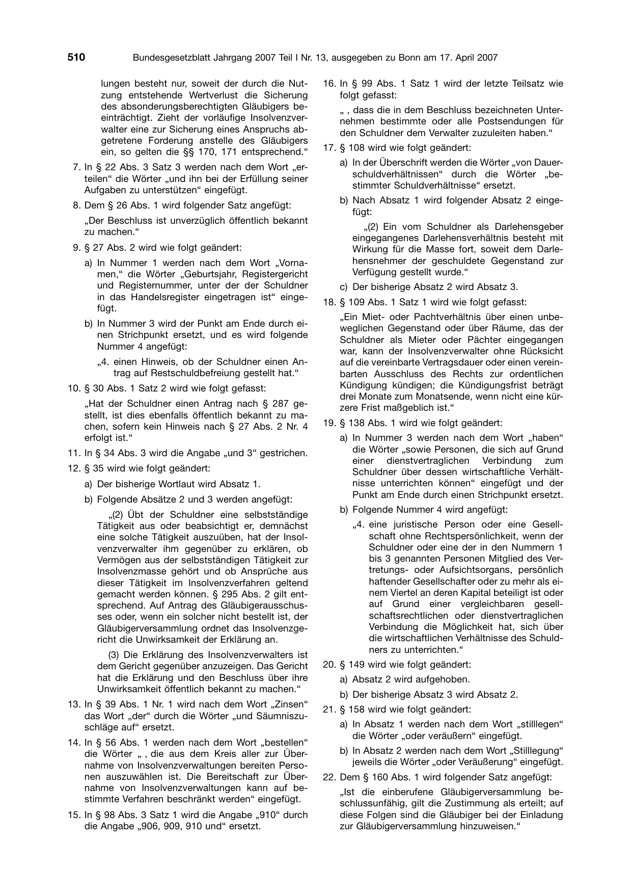 BGBl. 2007, Seite 510 — Originalseite als Abbildung