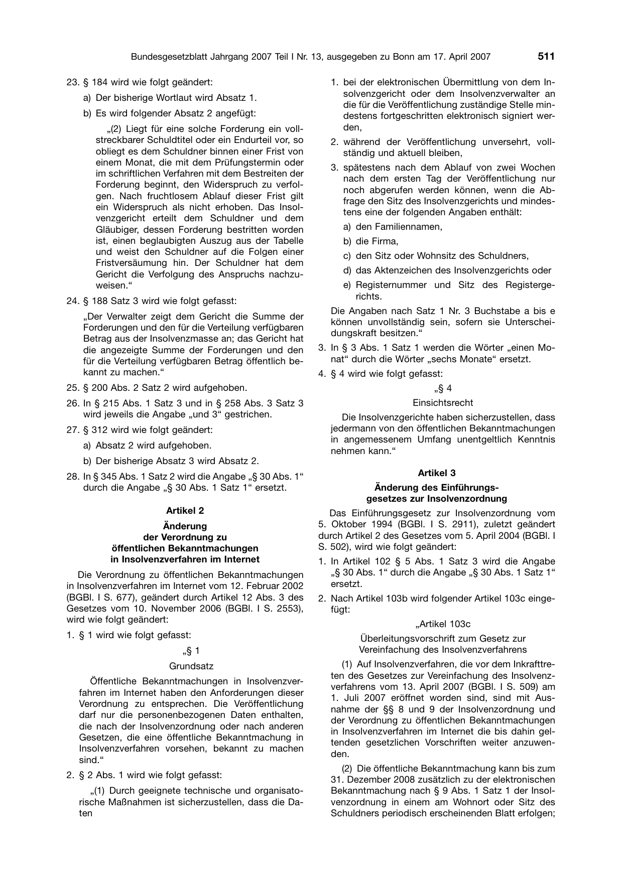 BGBl. 2007, Seite 511 — Originalseite als Abbildung