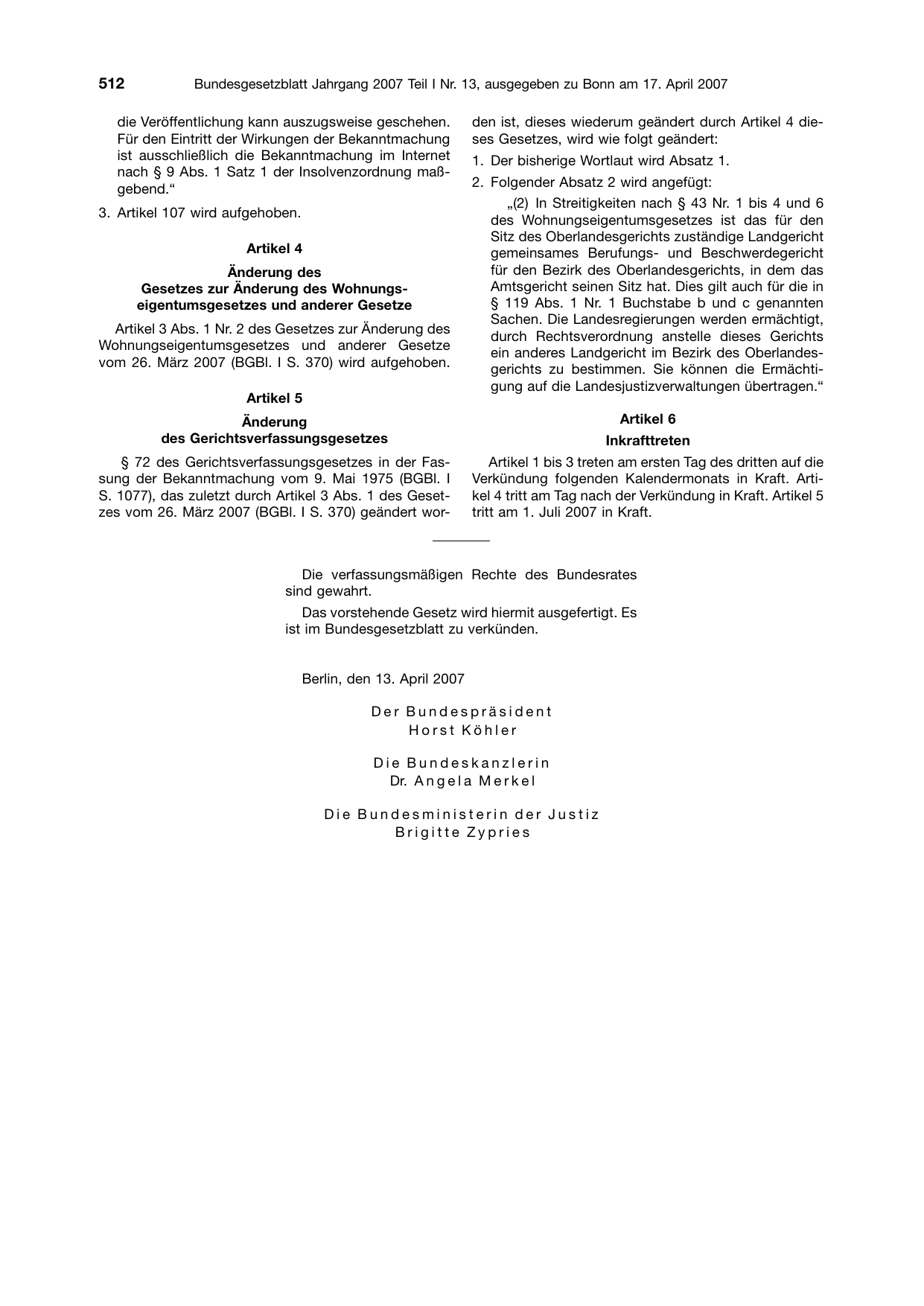 BGBl. 2007, Seite 512 — Originalseite als Abbildung