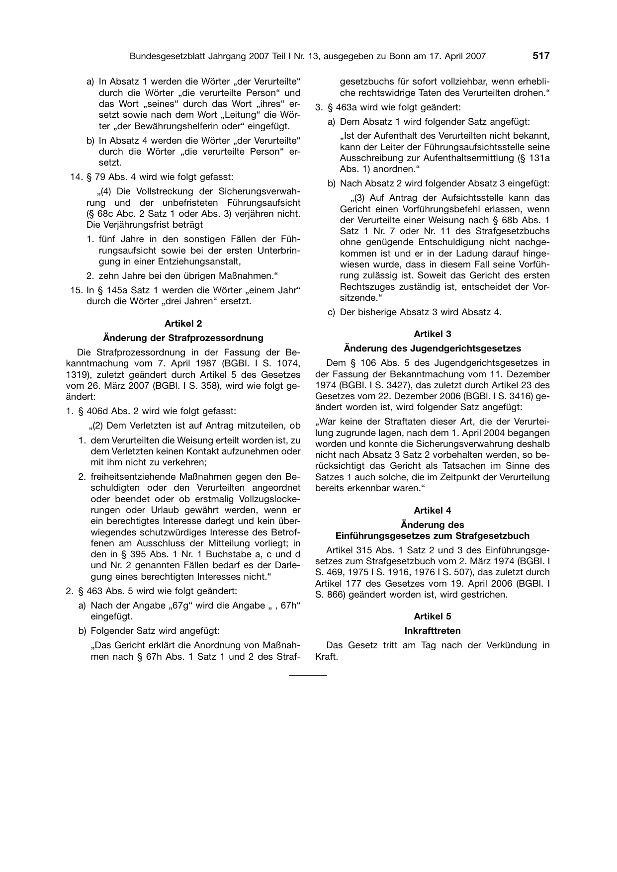 BGBl. 2007, Seite 517 — Originalseite als Abbildung