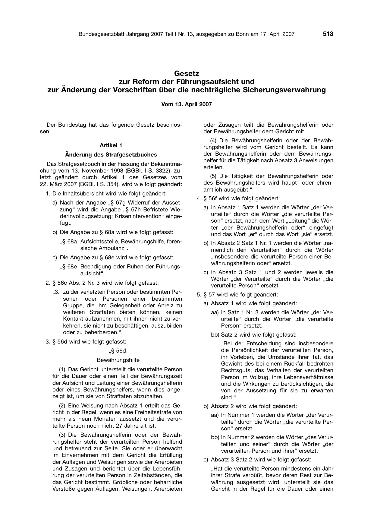 BGBl. 2007, Seite 513 — Originalseite als Abbildung