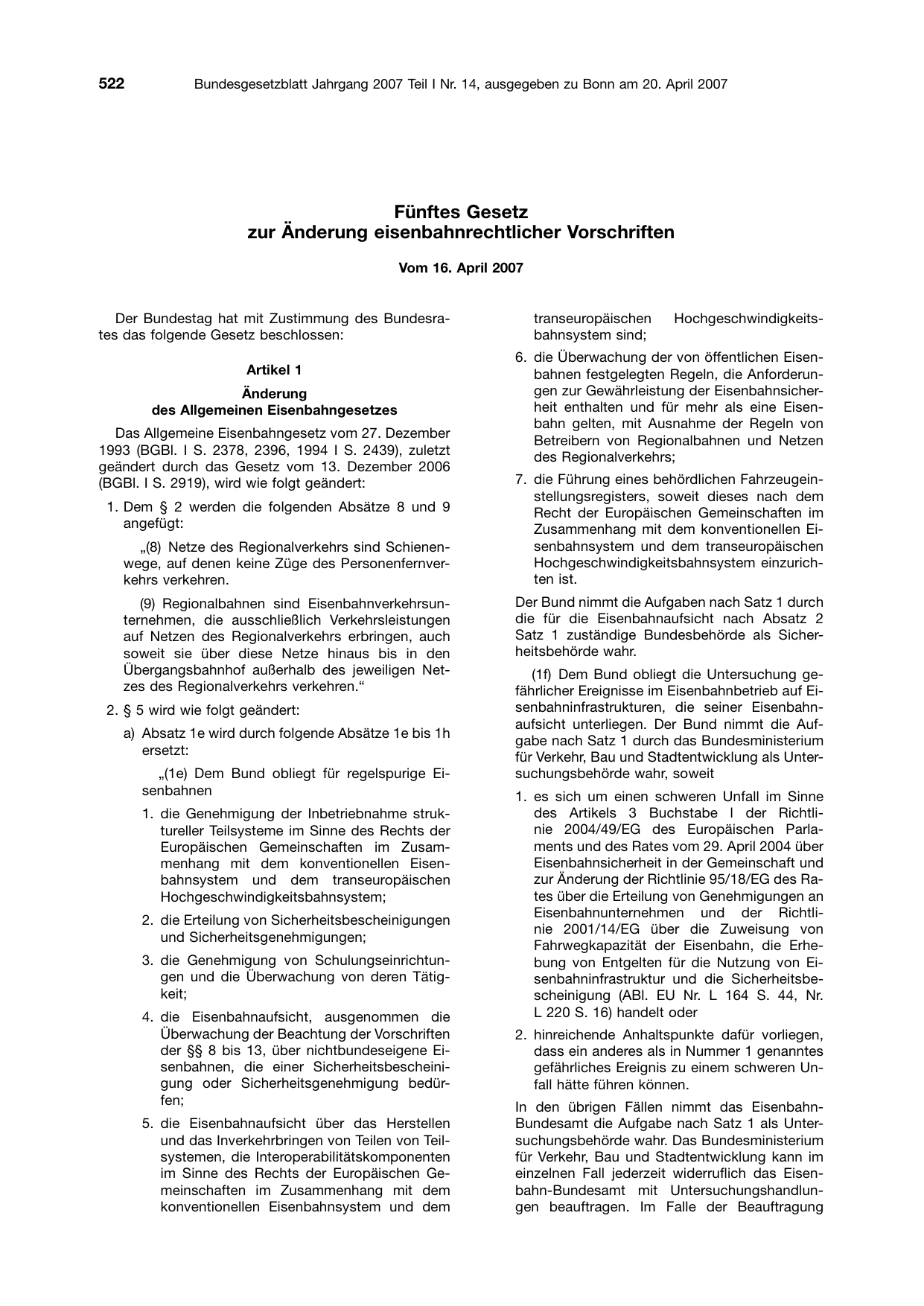 BGBl. 2007, Seite 522 — Originalseite als Abbildung