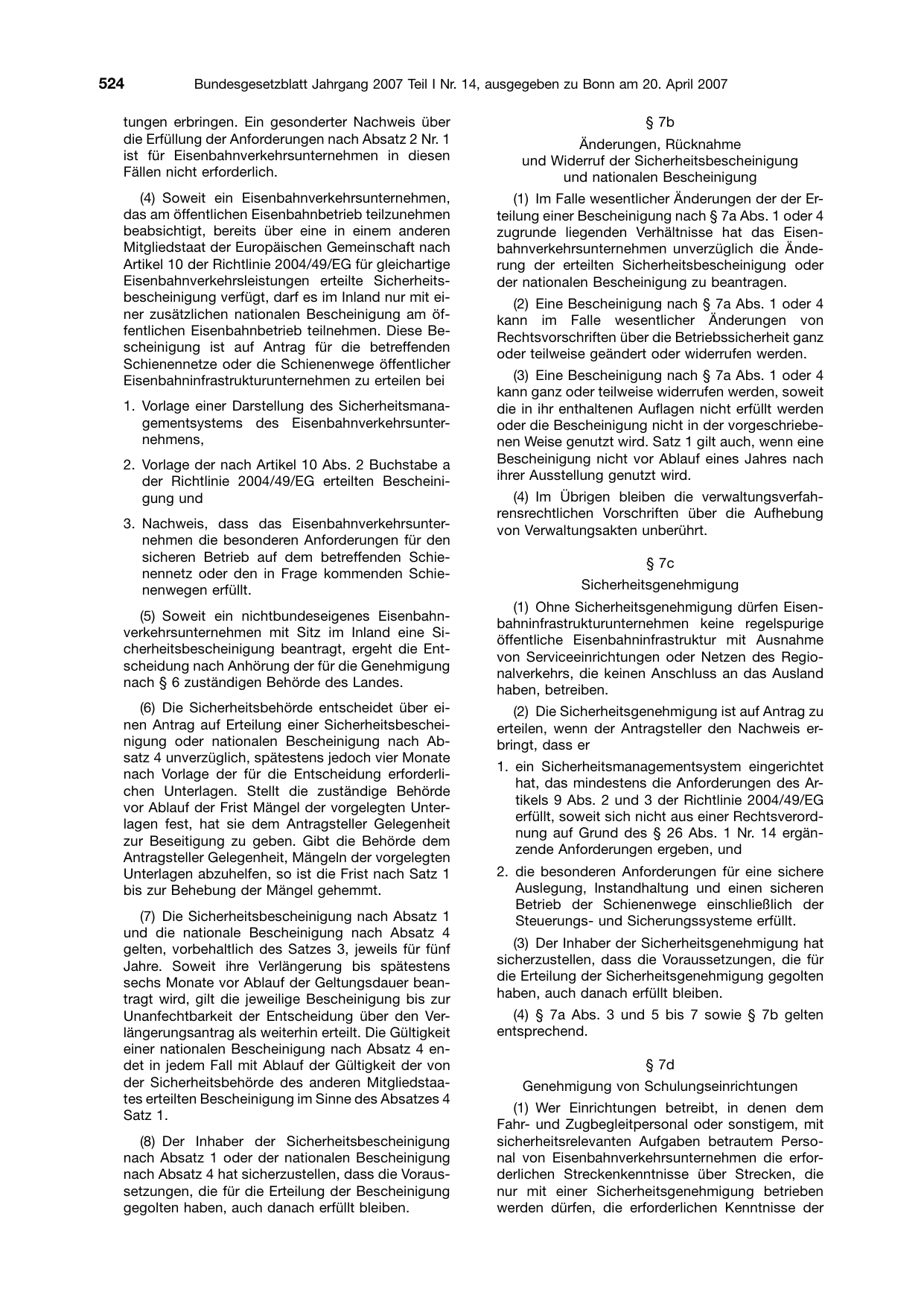 BGBl. 2007, Seite 524 — Originalseite als Abbildung