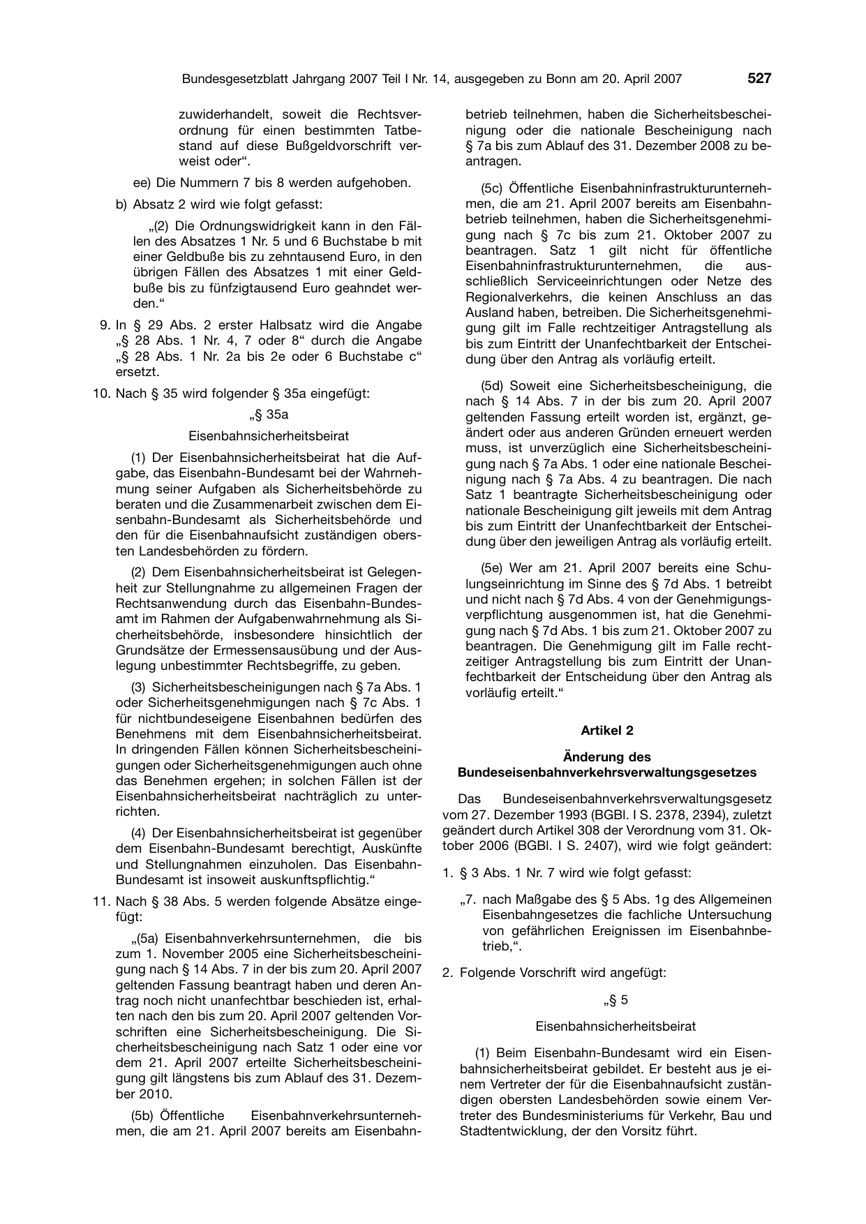 BGBl. 2007, Seite 527 — Originalseite als Abbildung