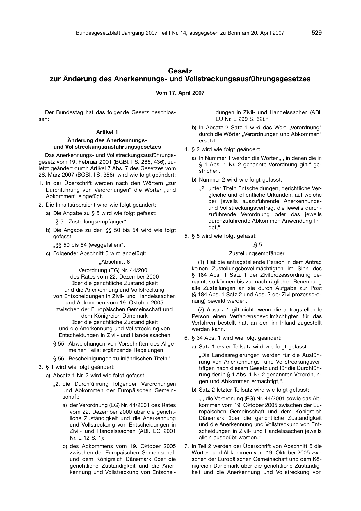 BGBl. 2007, Seite 529 — Originalseite als Abbildung