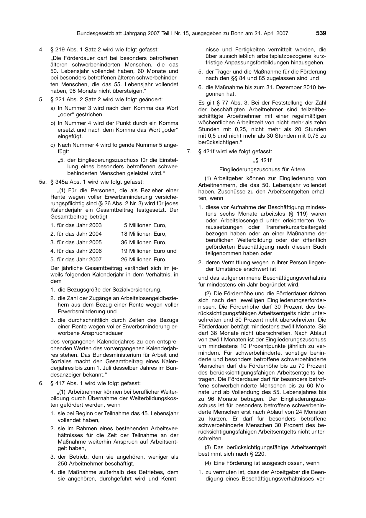 BGBl. 2007, Seite 539 — Originalseite als Abbildung