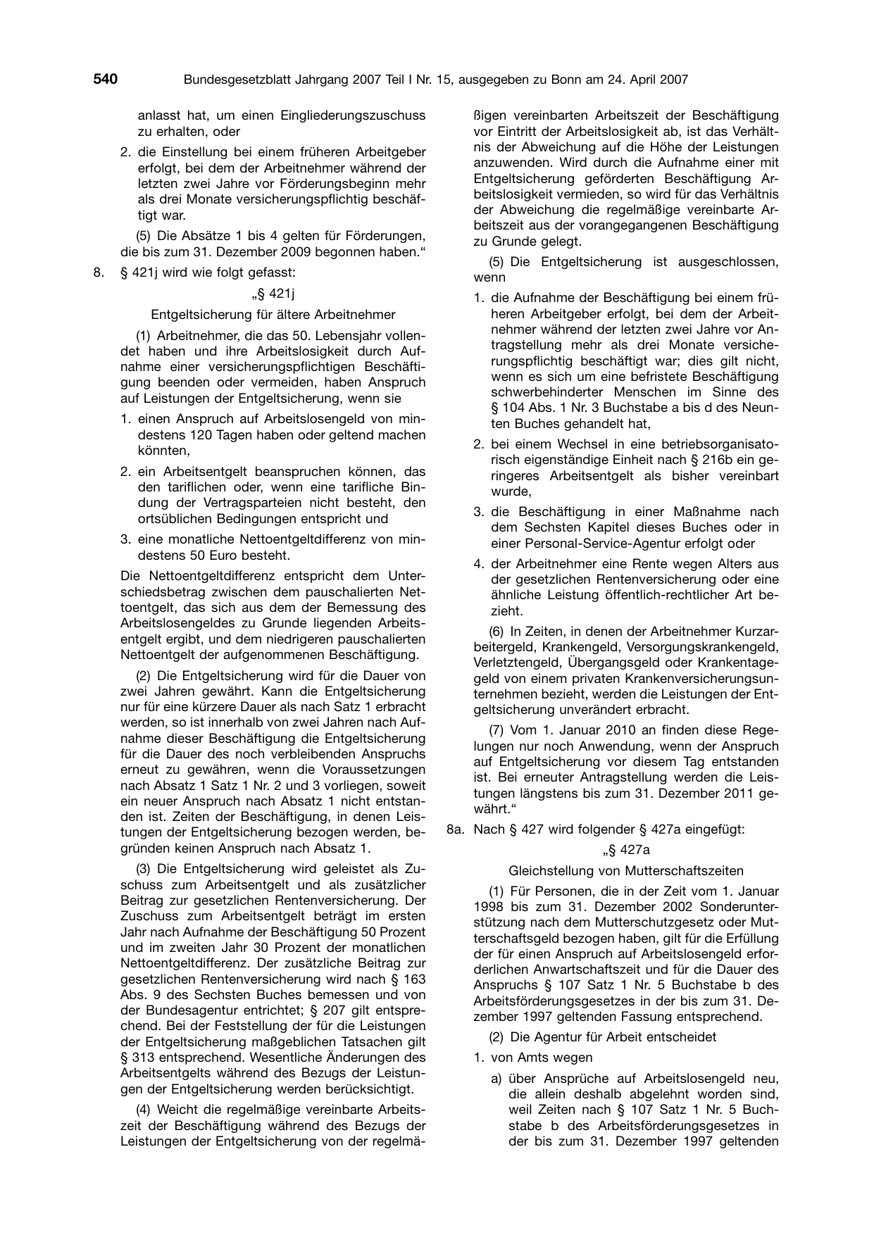 BGBl. 2007, Seite 540 — Originalseite als Abbildung