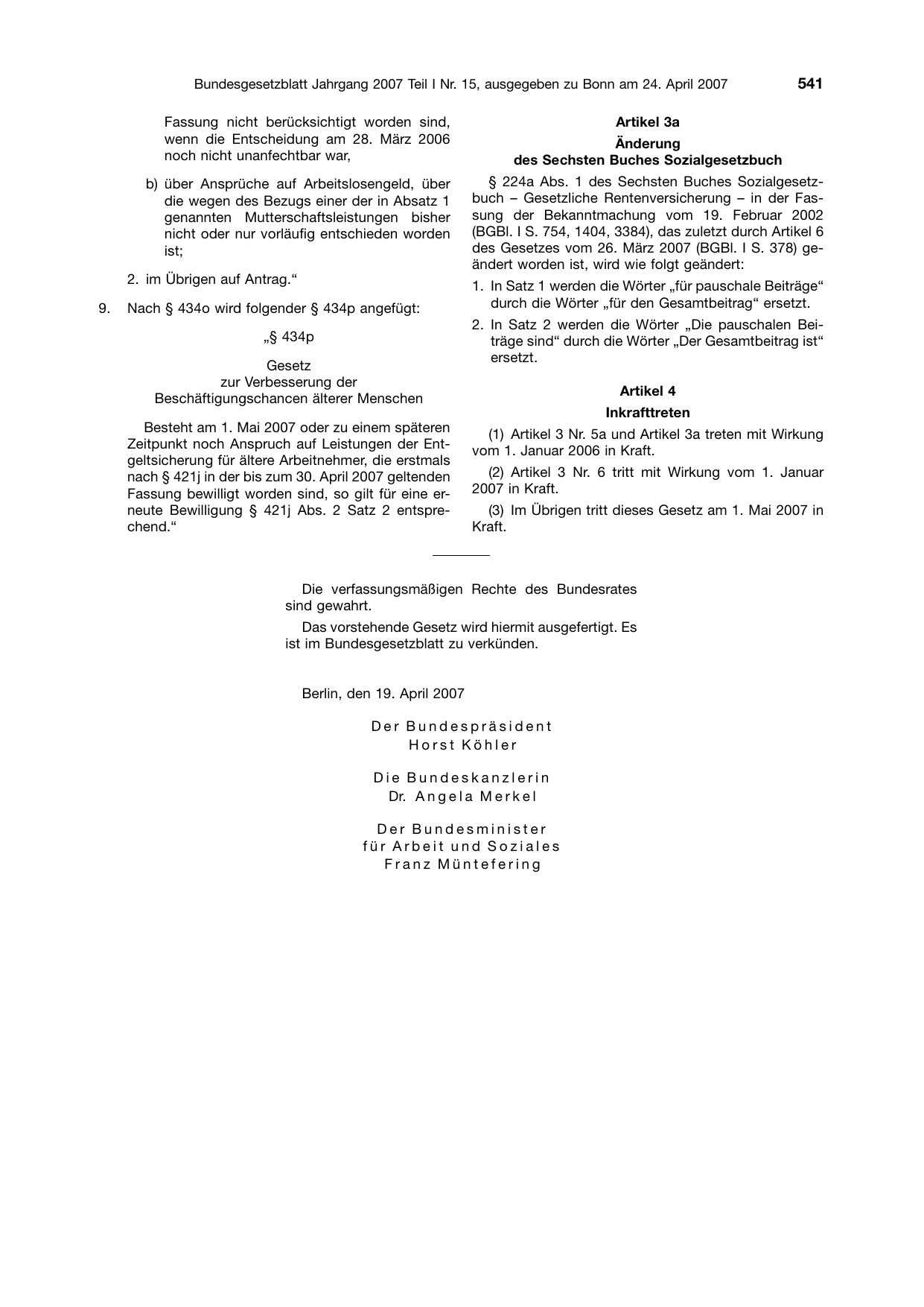BGBl. 2007, Seite 541 — Originalseite als Abbildung