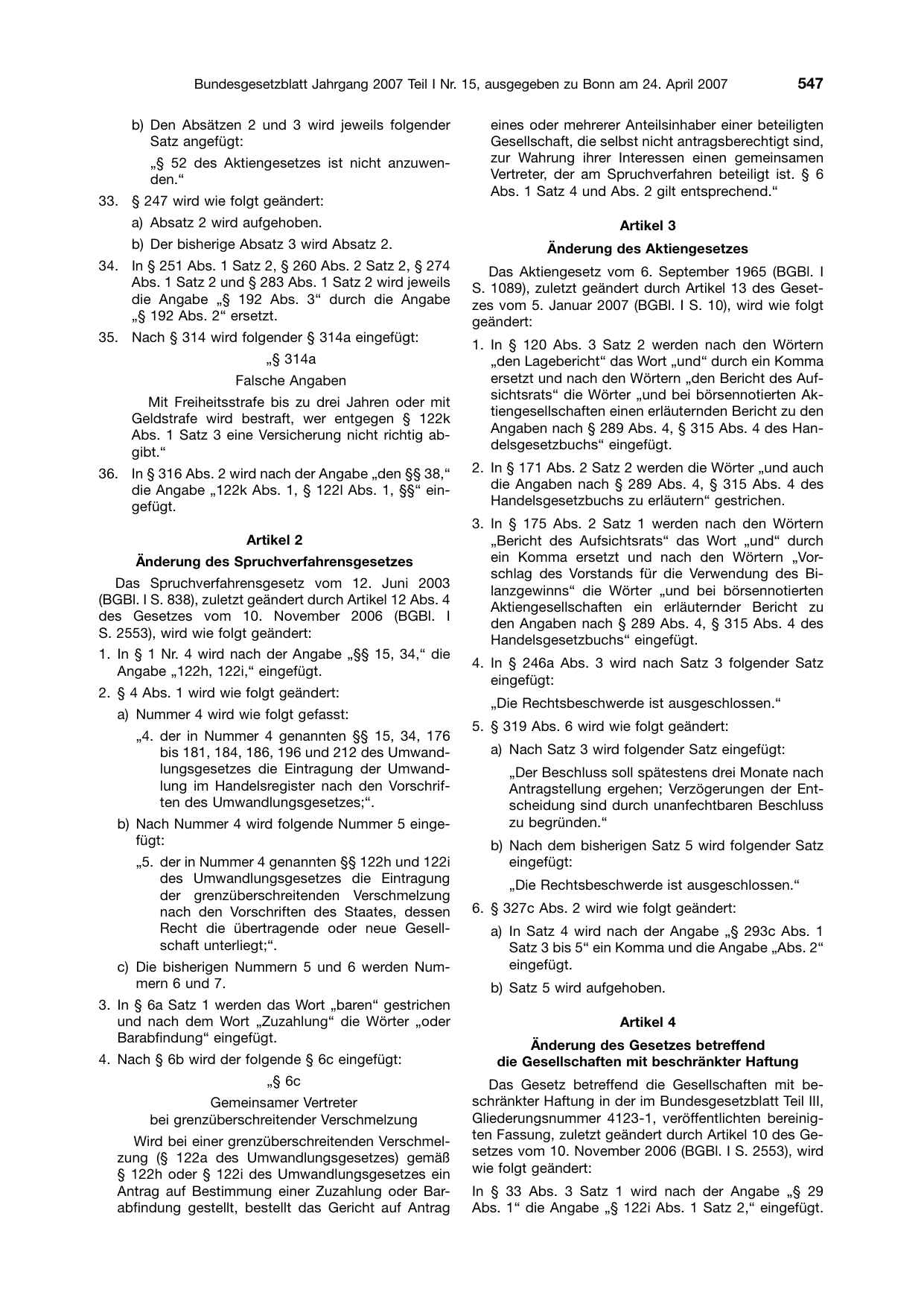 BGBl. 2007, Seite 547 — Originalseite als Abbildung