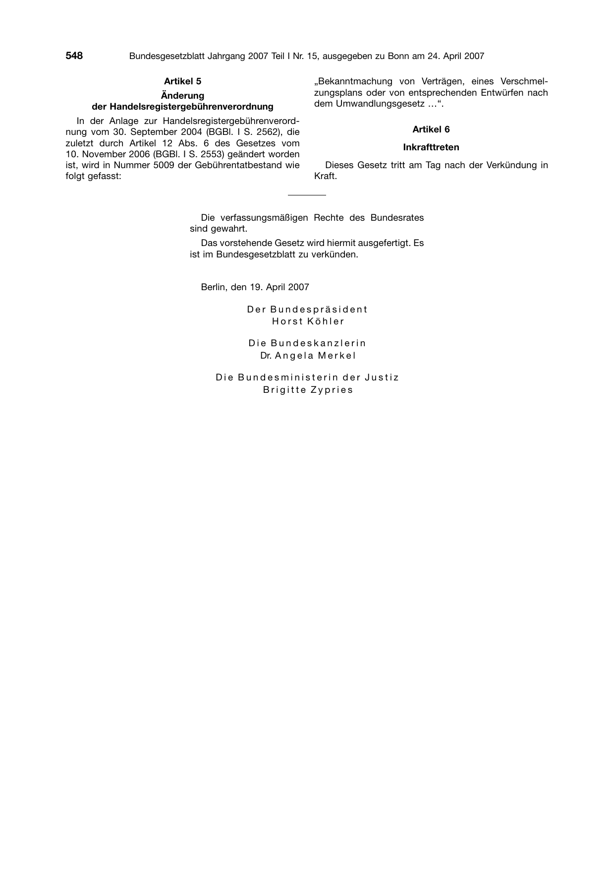 BGBl. 2007, Seite 548 — Originalseite als Abbildung