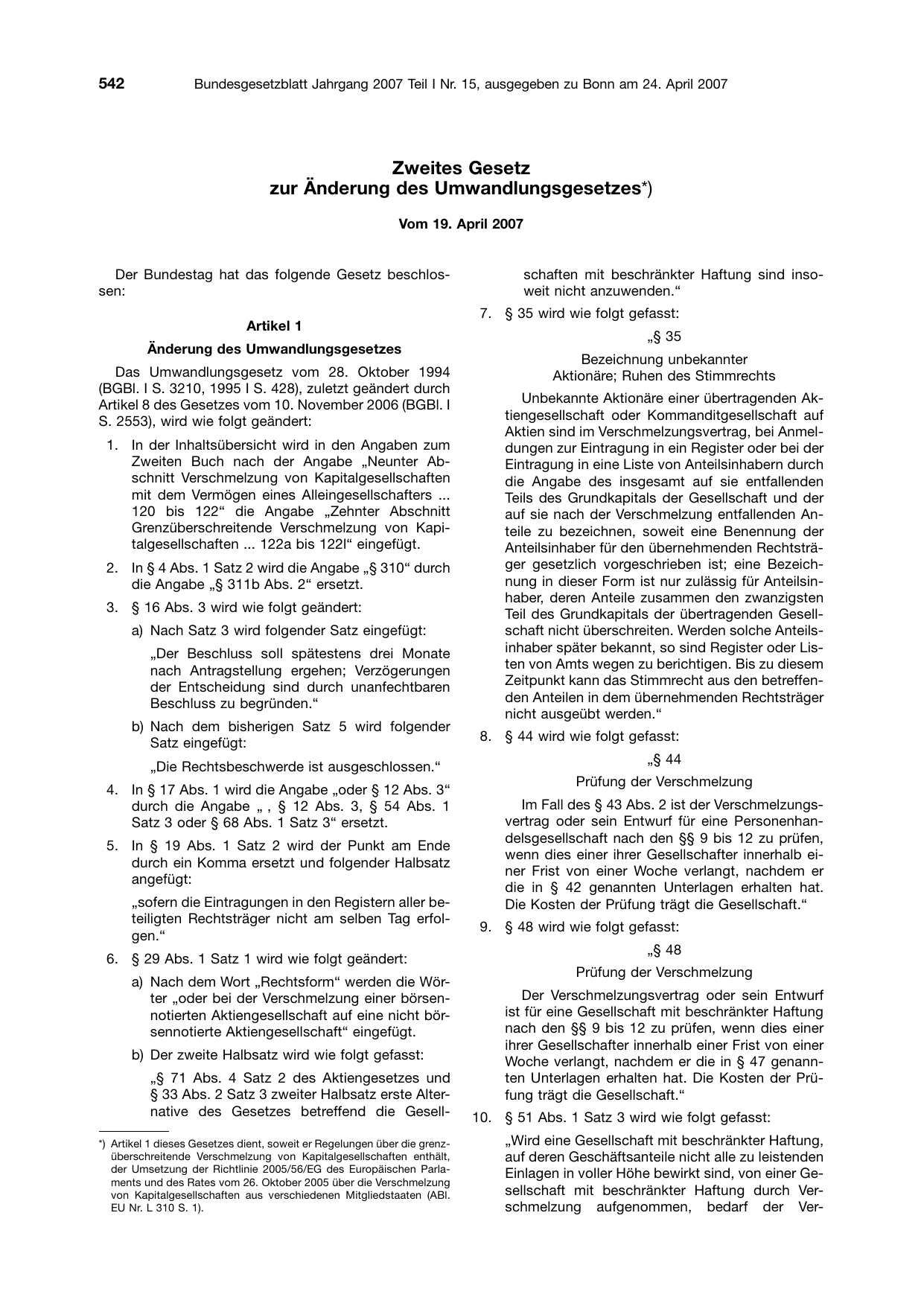 BGBl. 2007, Seite 542 — Originalseite als Abbildung