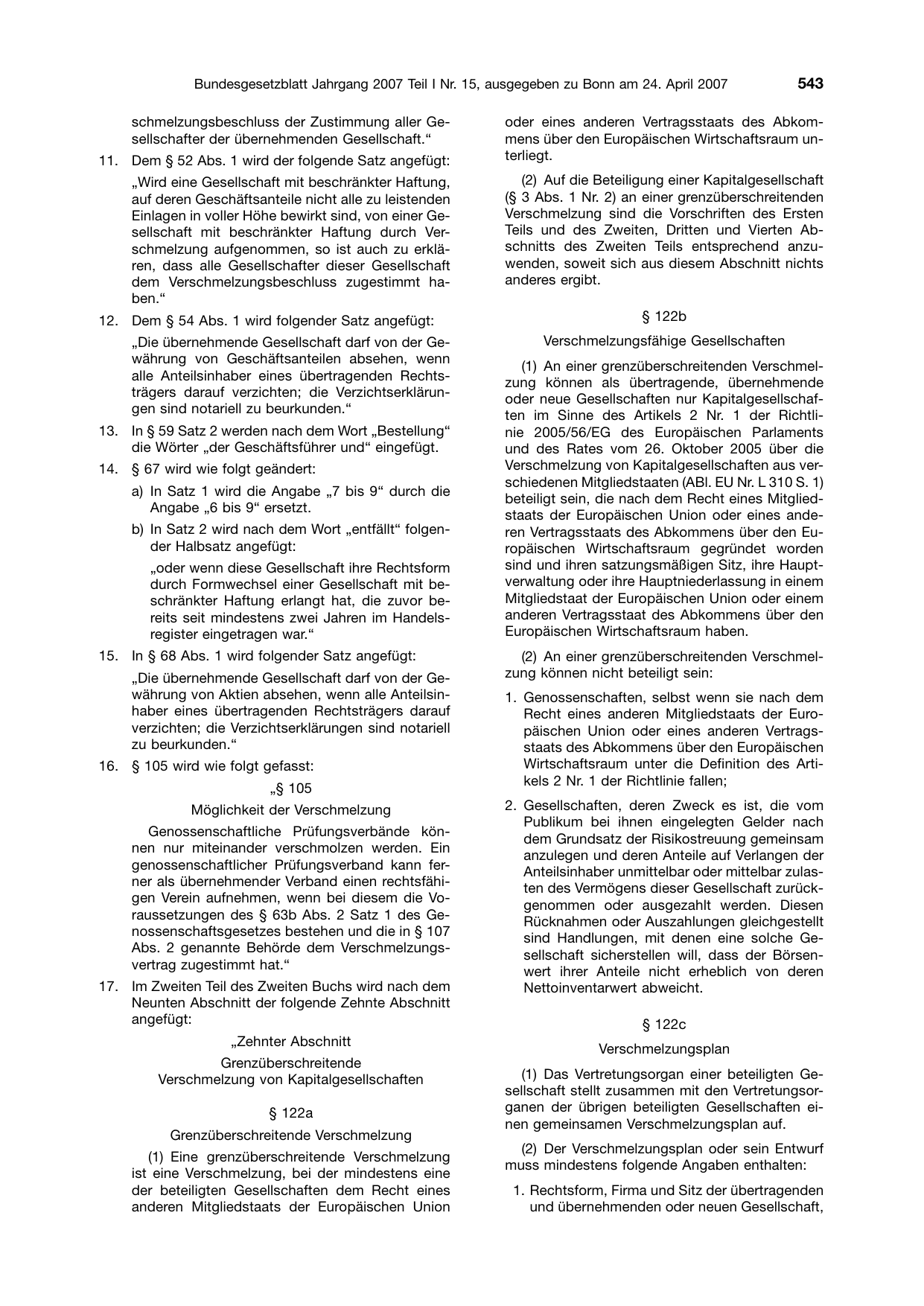 BGBl. 2007, Seite 543 — Originalseite als Abbildung
