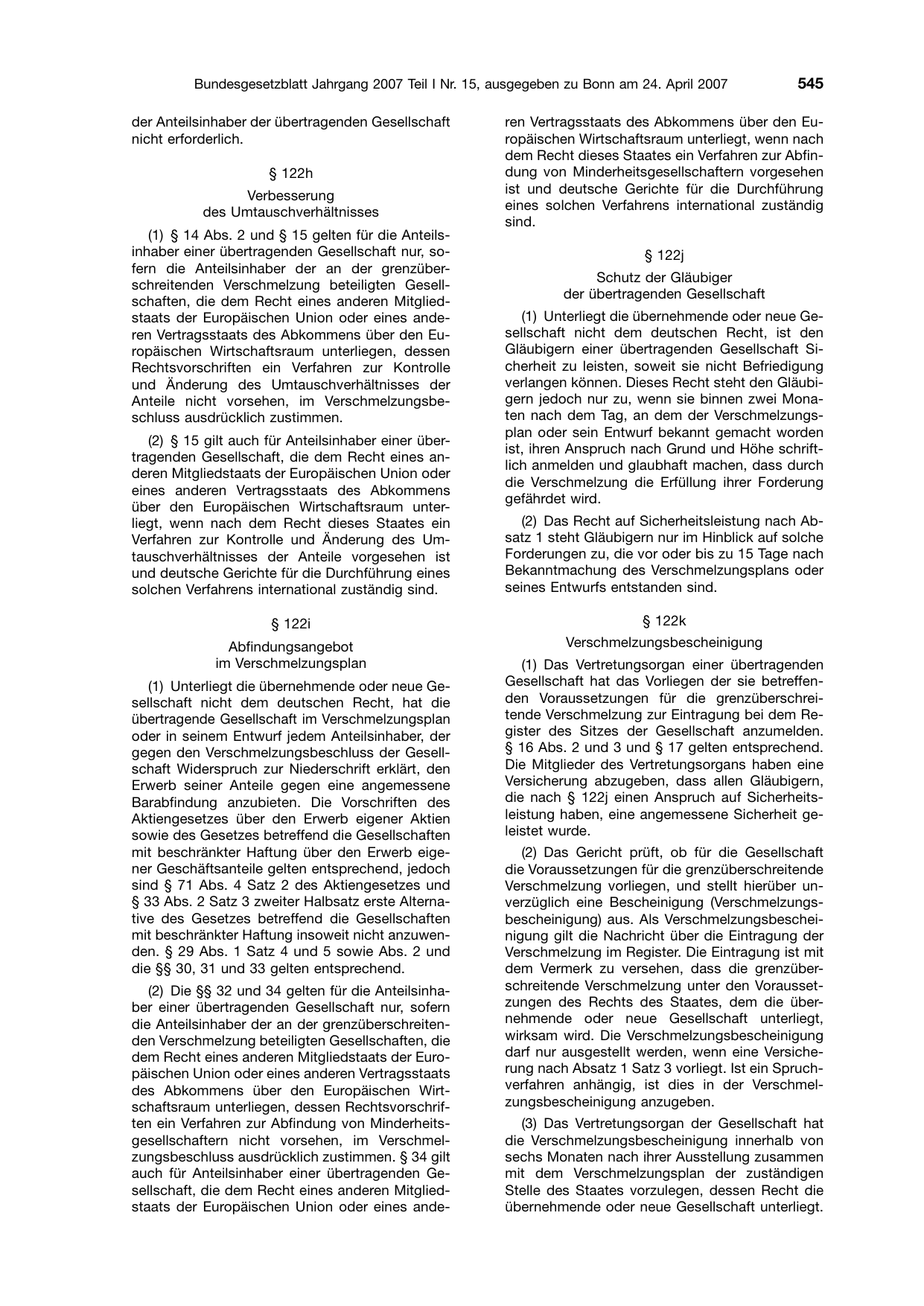 BGBl. 2007, Seite 545 — Originalseite als Abbildung