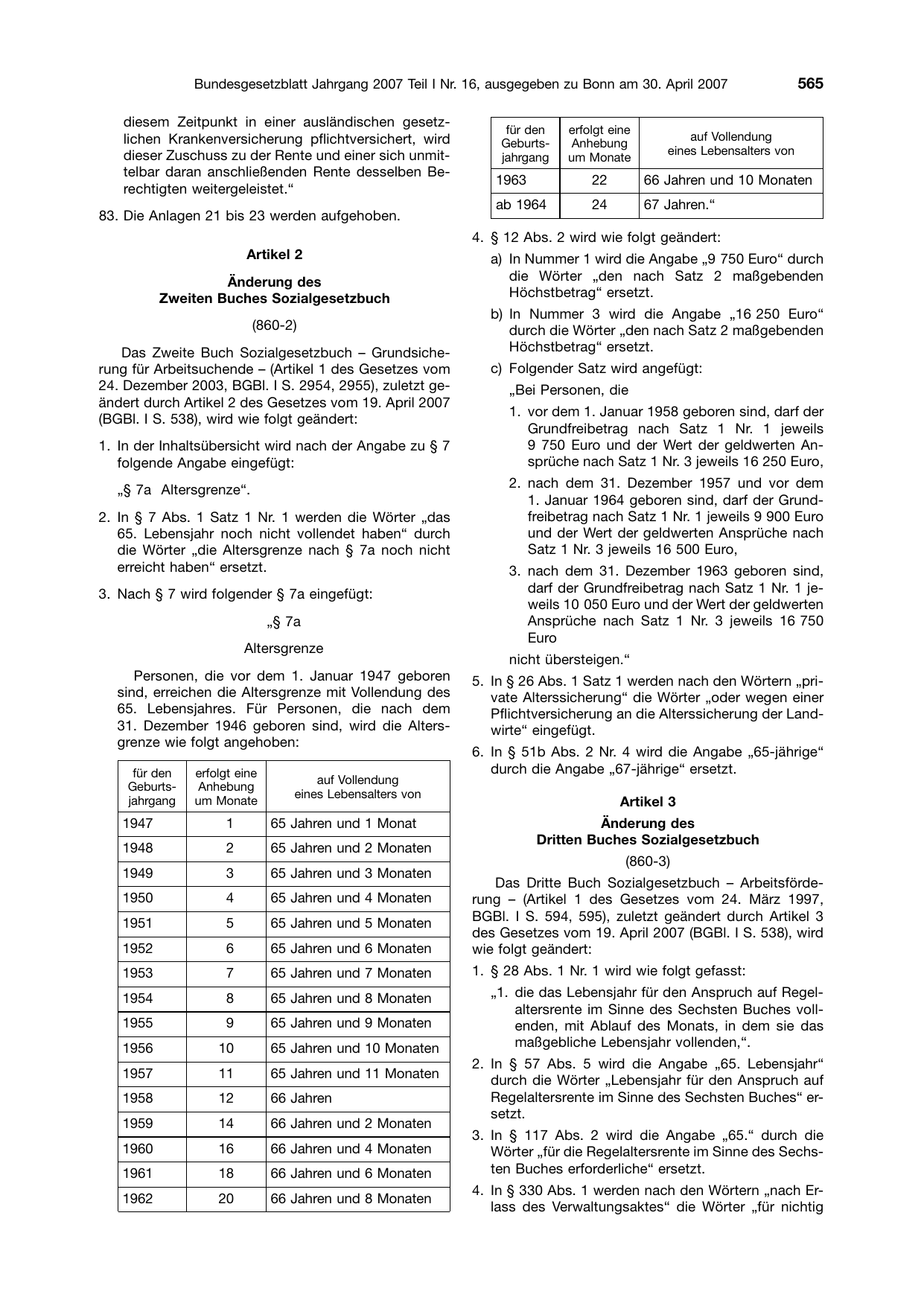 BGBl. 2007, Seite 565 — Originalseite als Abbildung