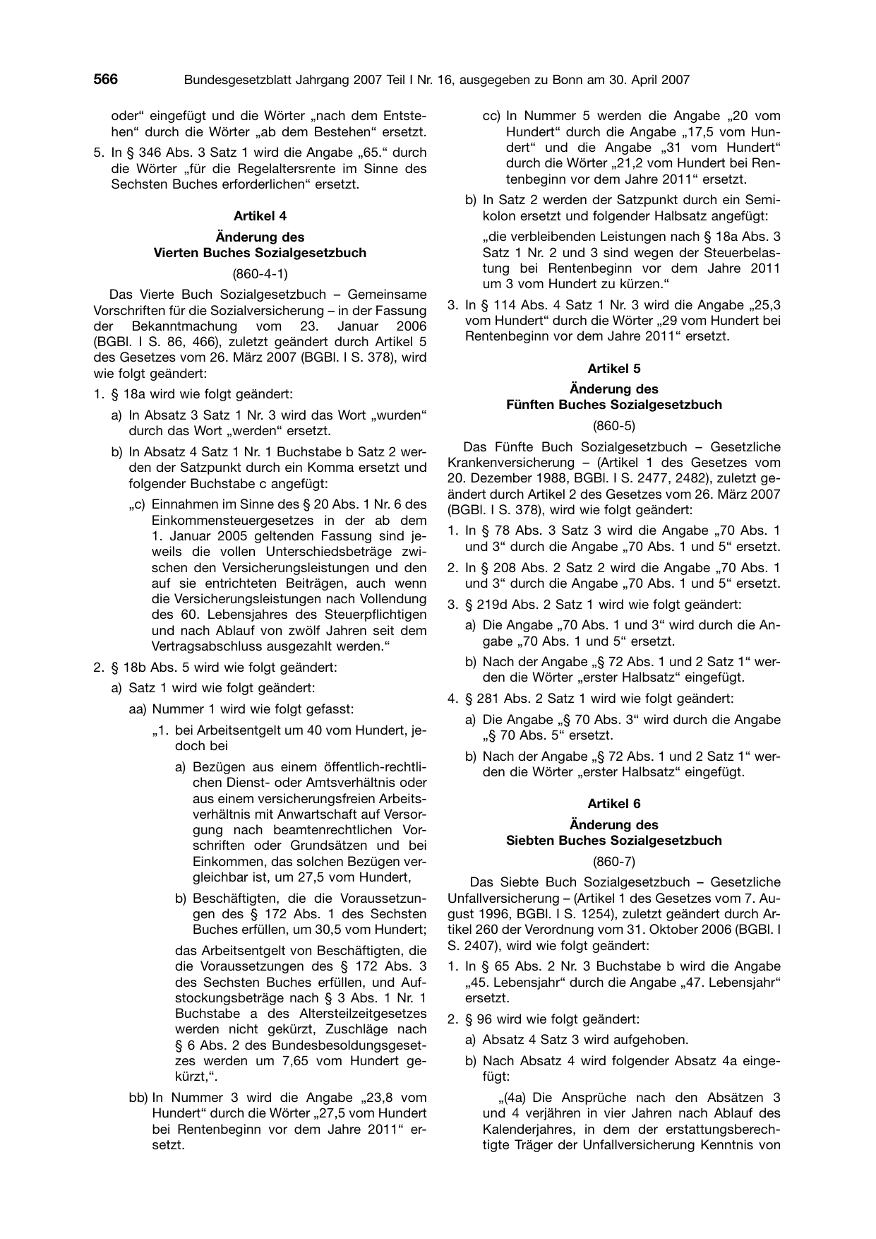 BGBl. 2007, Seite 566 — Originalseite als Abbildung