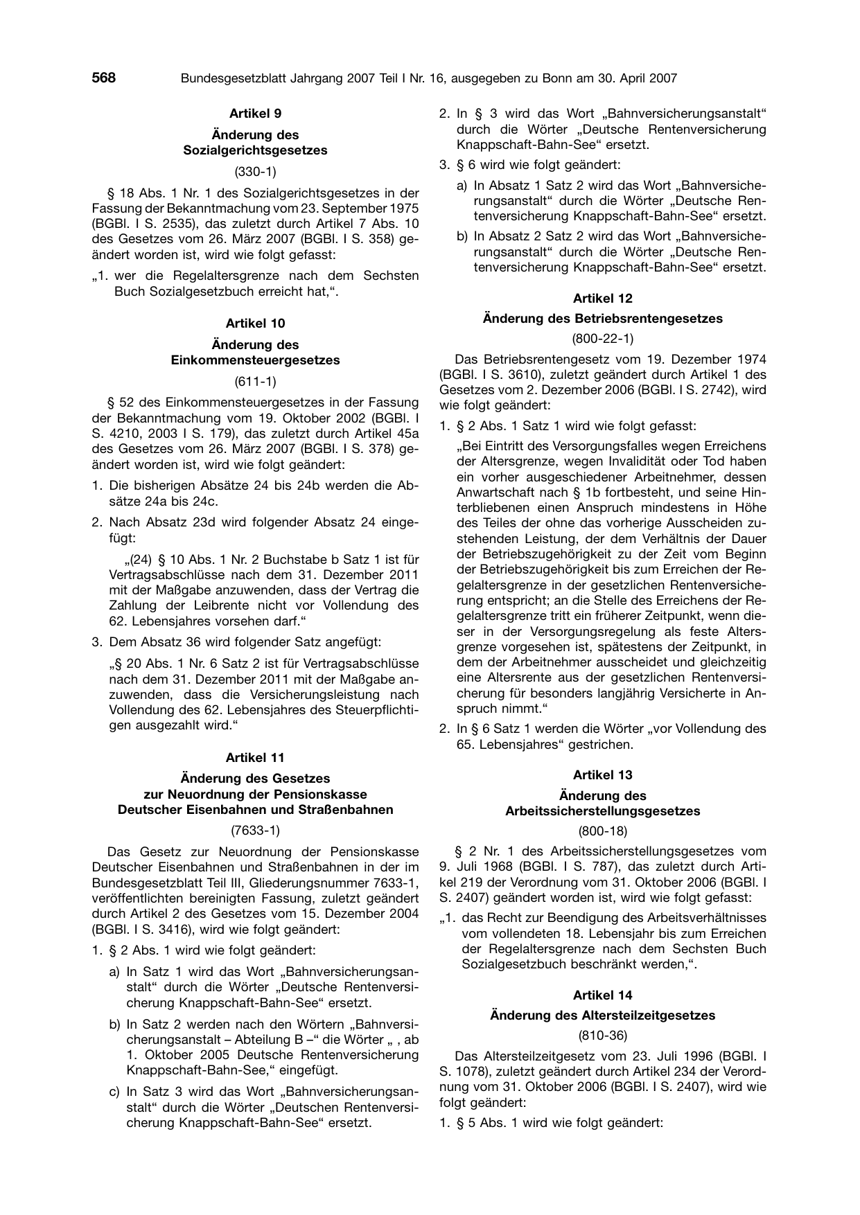 BGBl. 2007, Seite 568 — Originalseite als Abbildung